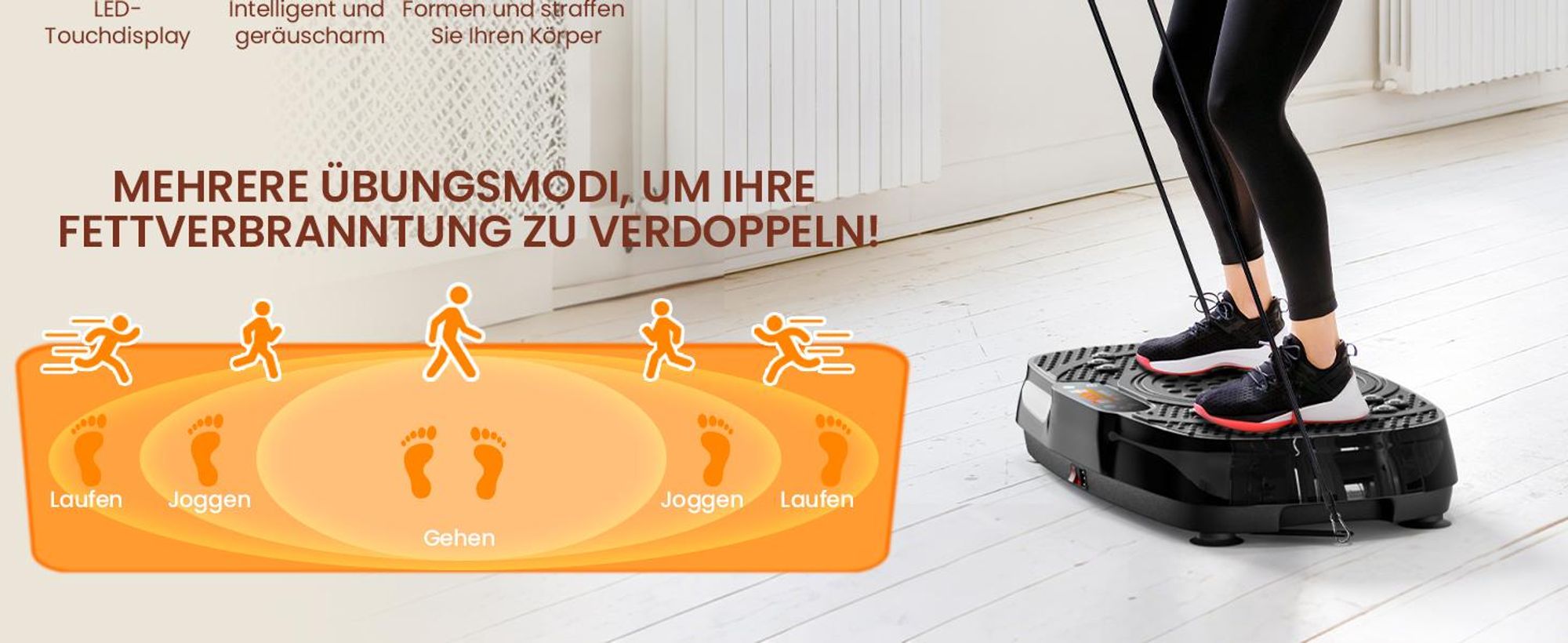 Vibrationsplatte, Vibrotrainer, Vibrationsplattform, Rüttelplatte Sport für Zuhause, 5 Modi & bis 400LBS, mit 2 Expanderbänder, ettverbrennung