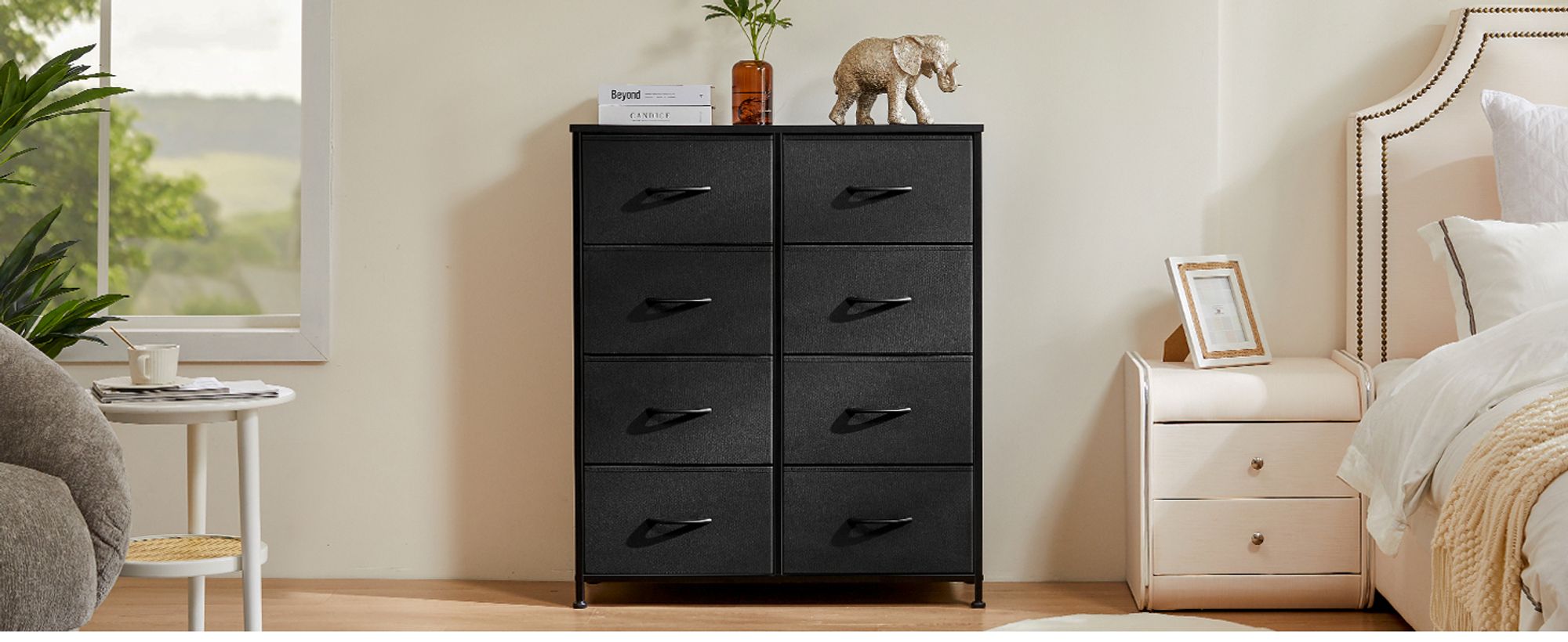 Kommode mit Stoffschubladen, Chest of Drawers mit 8 schubladenschrank, kommode schlafzimmer schubladen schrank，Stoffkommode drawer