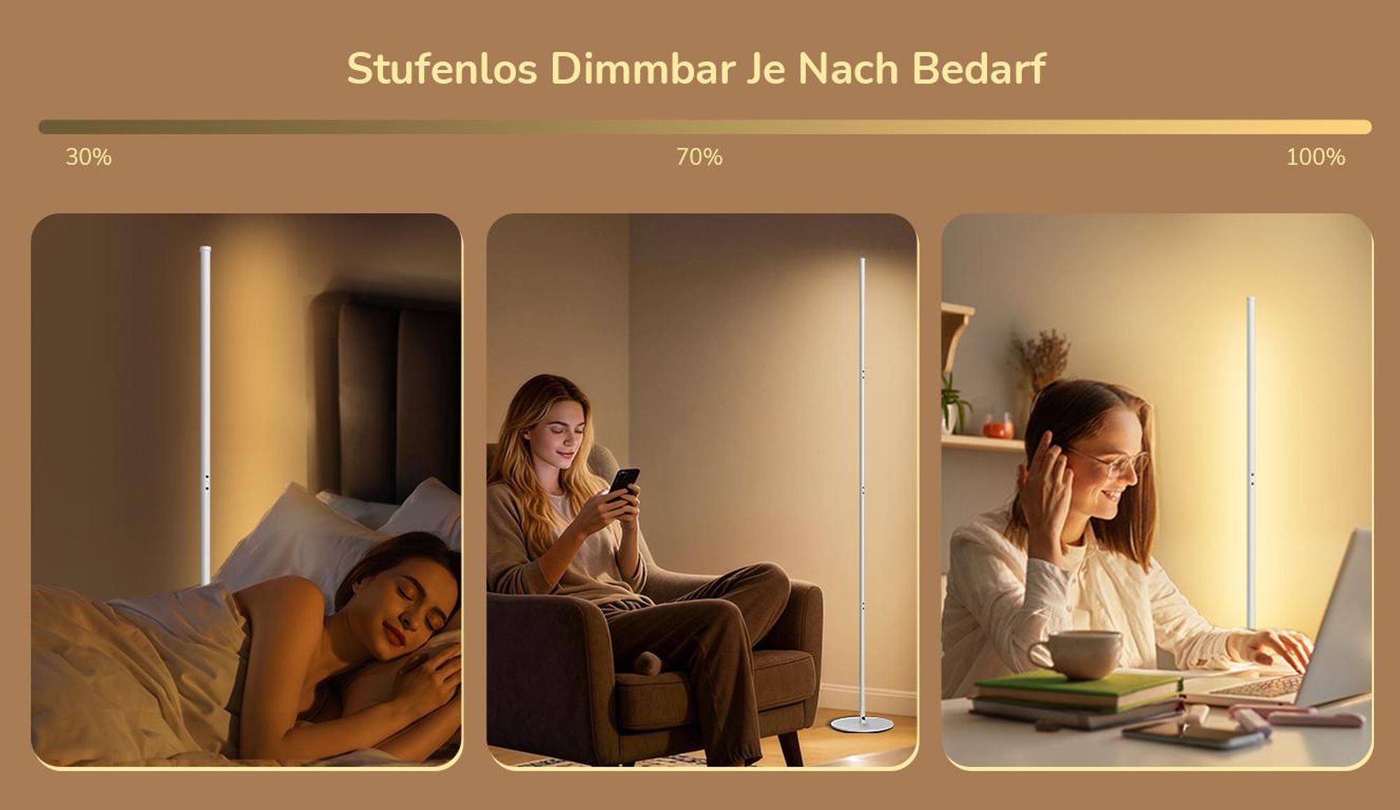 EDISHINE LED Stehlampe Wohnzimmer Dimmbar 2er Set, Stehleuchte höhenverstellbar, Weiß