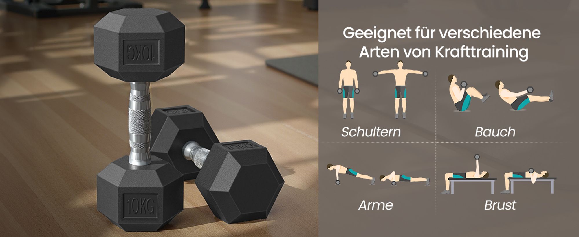 SONGMICS Hantelset, Hanteln 2er Set, Hexagon, Kurzhantel-Set, insgesamt 10/20 kg, für Workout, Fitnesstraining, Gewichtheben für Zuhause