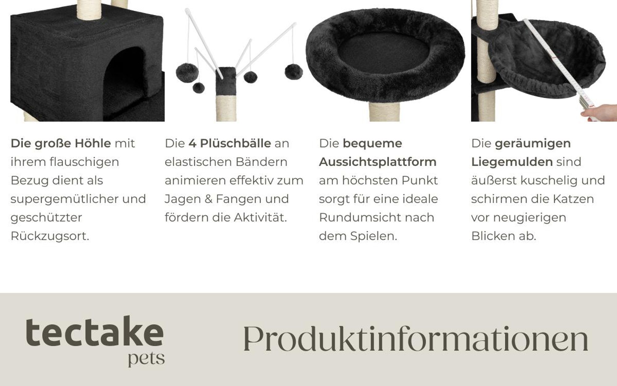 tectake® Kratzbaum Lilou 165 cm inklusive 4 Spielbällen, Kordel und Kippschutz