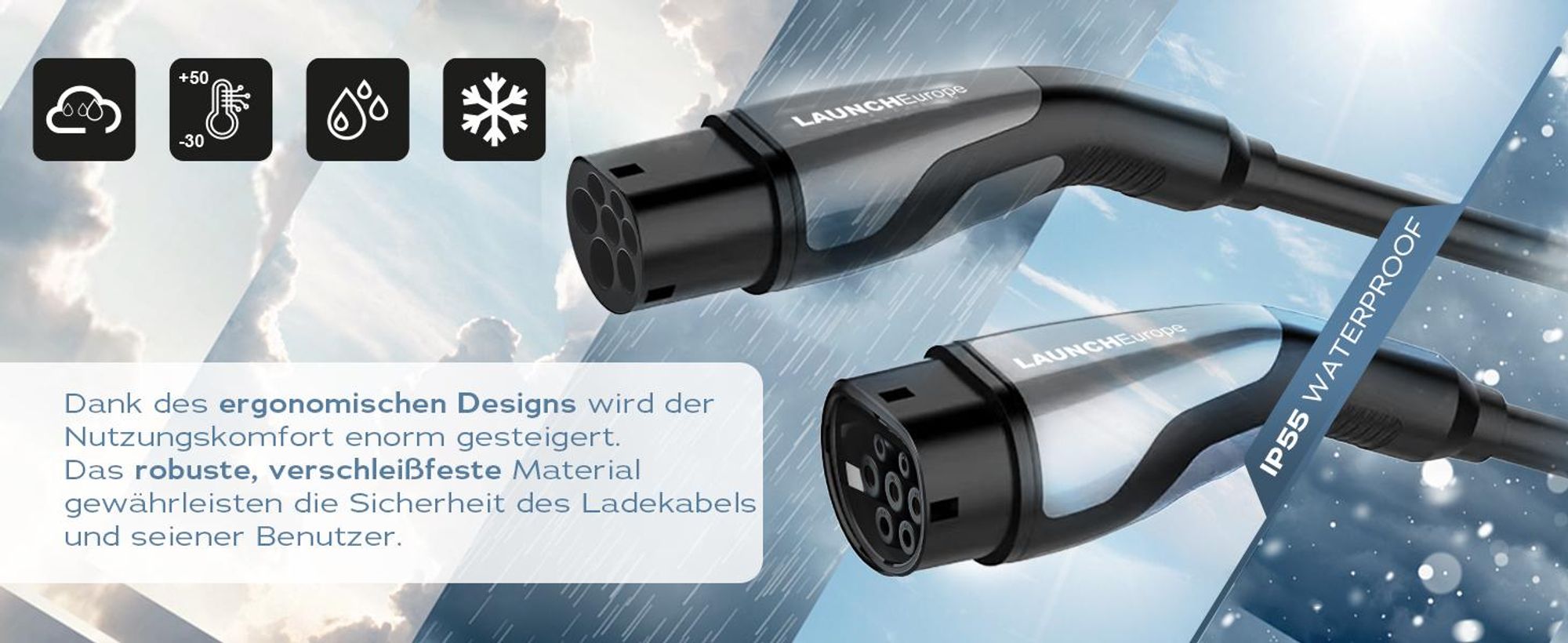 LAUNCH Typ 2 Ladekabel 11 kW 7M 16 A Ladekabel Elektroauto Typ 2 3 Phasig für E Auto EV/PHEV Typ 2 auf Typ 2,für T-Mode und E-Golf-Serienfahrzeuge