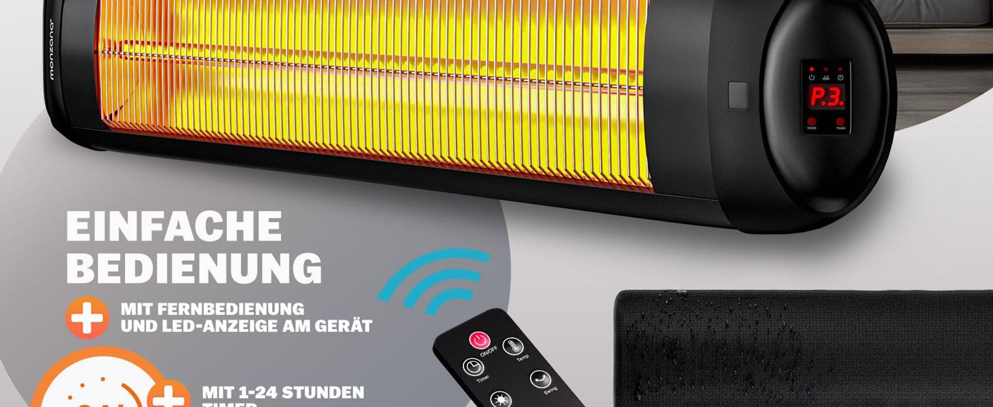 MONZANA® Infrarot Heizstrahler 2500W für Terrasse & Outdoor Silber