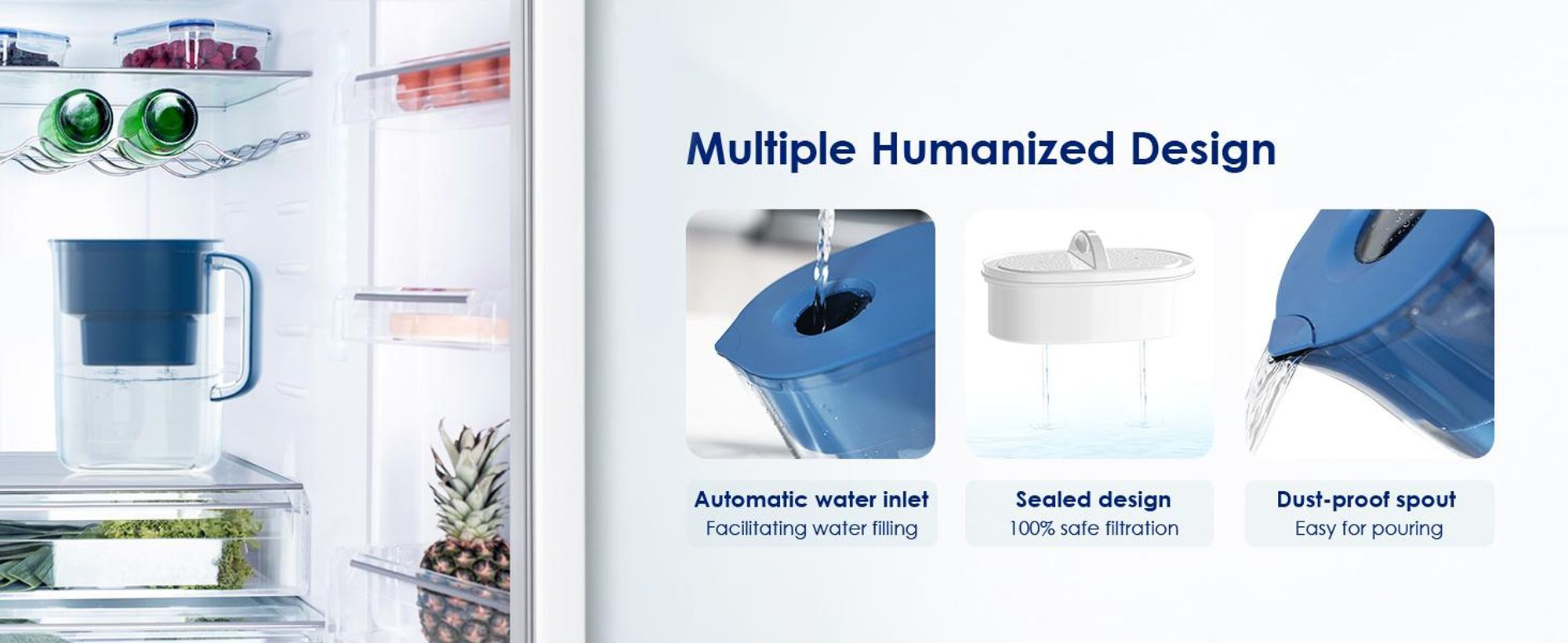 Waterdrop Lucid Wasserfilterkrug mit 4×90-Tage-Filter, 3,5 l, NSF-, BPA-frei, Klassische Blau (Ersatzfilter: WD-PF-01A Plus)
