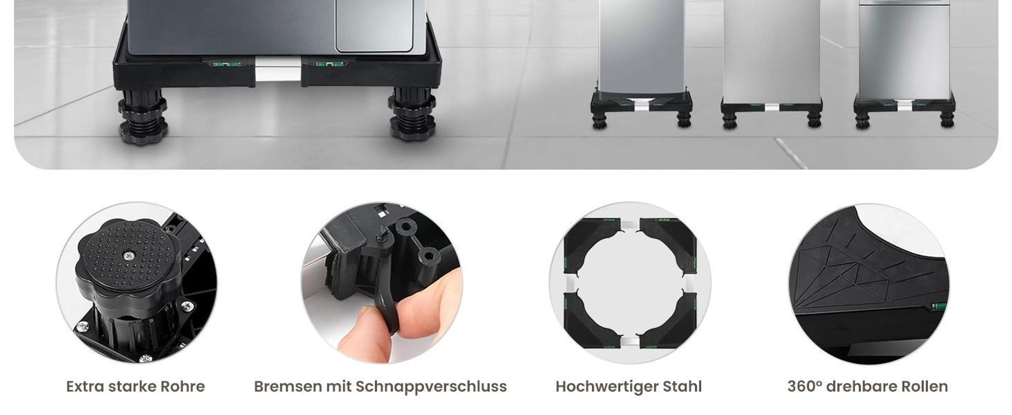 Olvy Waschmaschinensockel, Bärenlast 200 KG, Untergestell für Waschmaschinen, Waschmaschinen Untergestell auch für Trockner, Kühlschrank