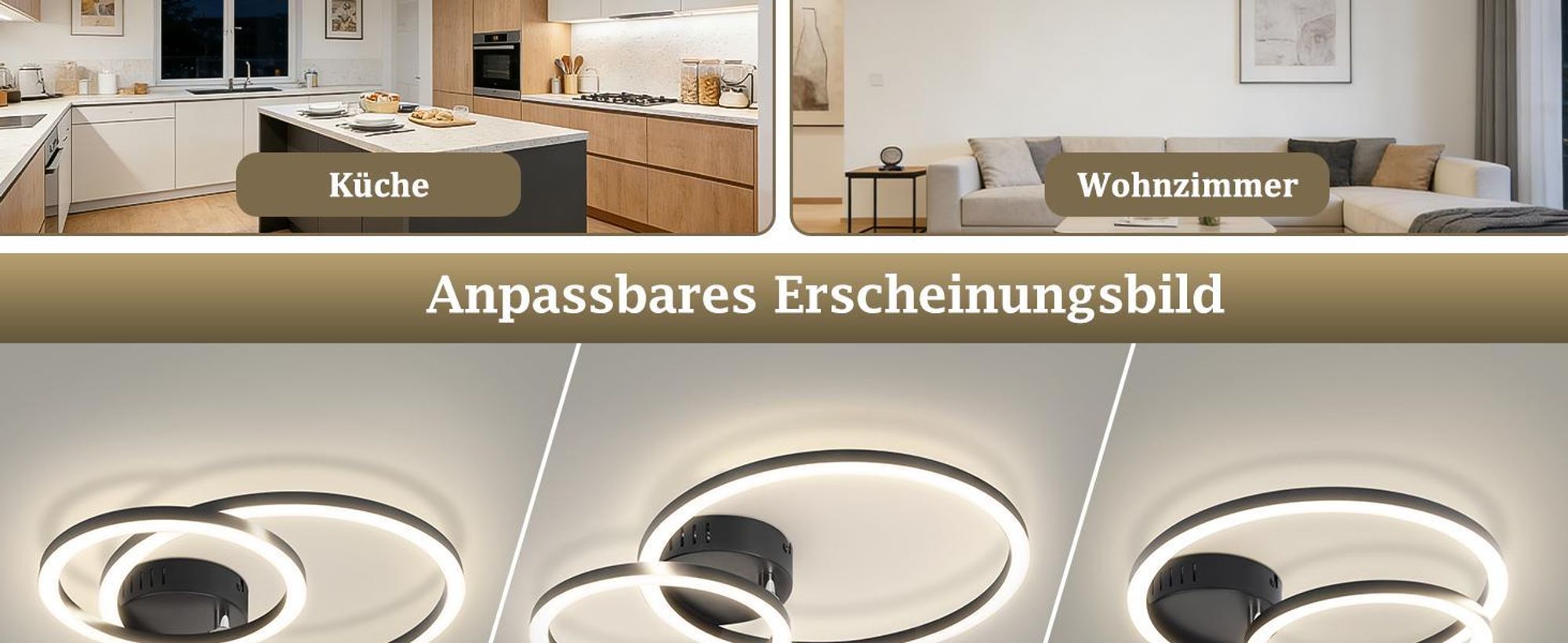 ZMH LED – lampa sufitowa 40 cm, 23 W, do kuchni, 4000 K, do salonu, z 2 pierścieniami, oświetlenie sufitowe do kuchni, sypialni i biura, czarna
