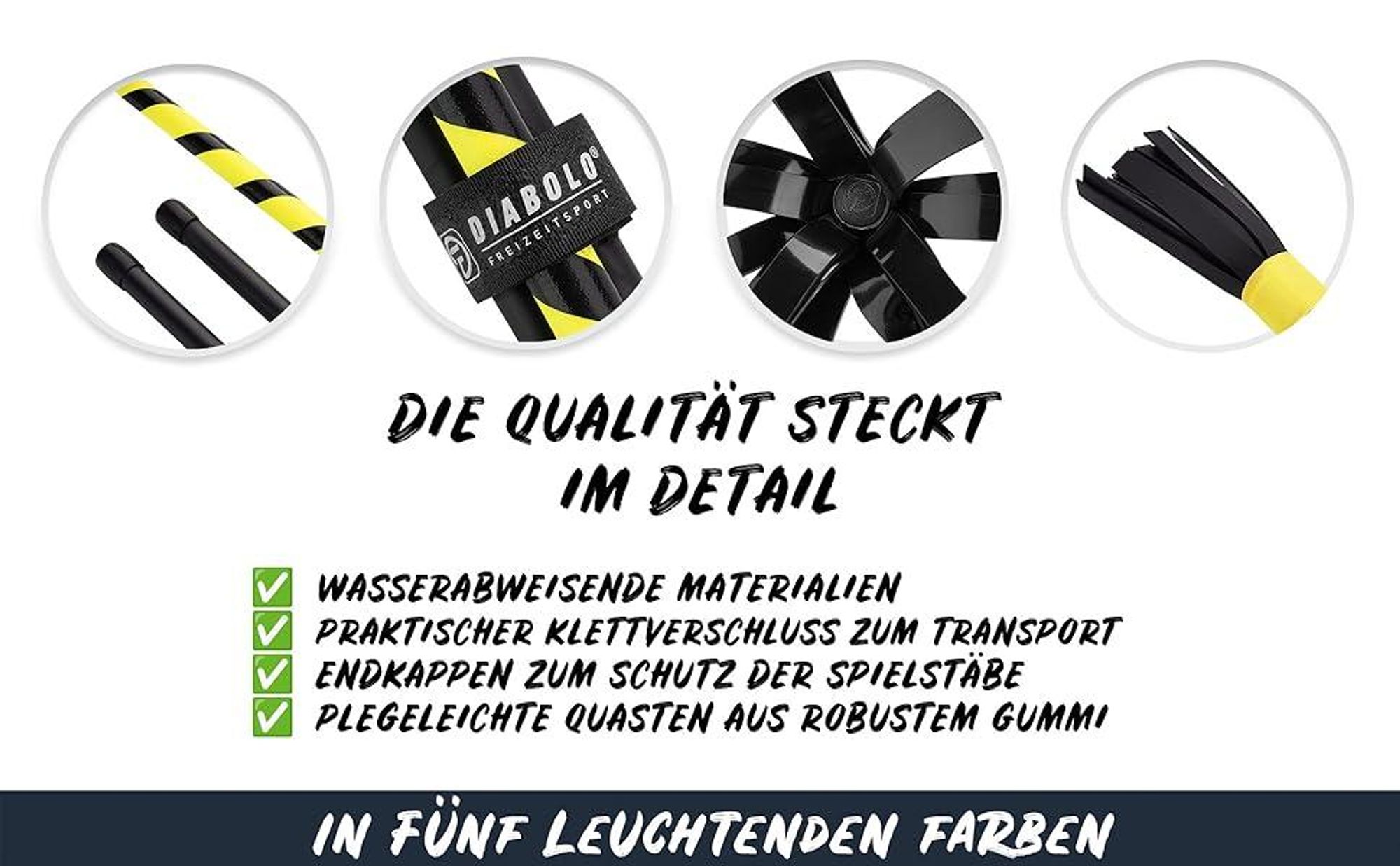 Diabolo Leisure Sport Flowerstick – Flowerstick Basic UV gelb mit Fiberglas Handstöcken | Robuster Flowerstick für Anfänger und Fortgeschrittene