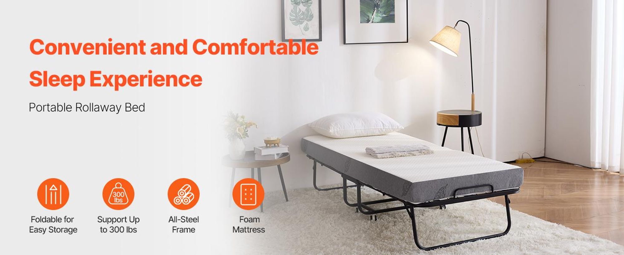 VEVOR Klappbett mit 5-Zoll-Matratze, faltbares Einzelbett mit Memory-Schaum-Matratze (75 x 32 Zoll), 137 kg schweres Metallbett für Schlafzimmer und Wohnzimmer