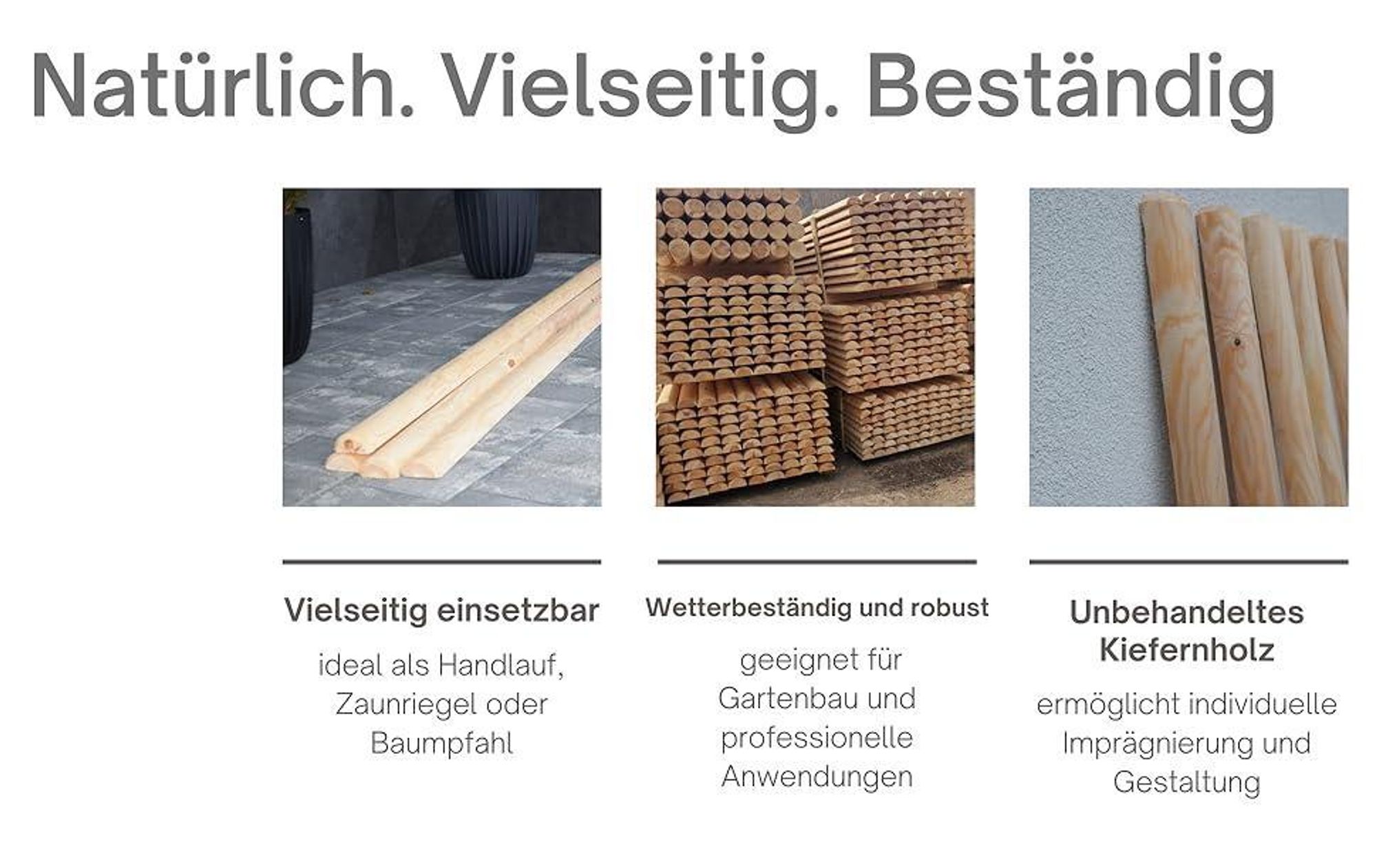 TIMBERMIK 1/2 ⌀ 7cm 8-Pack Halbrundstäbe Holz Länge: 200 cm Halbrundholz Massivholz Holzpfähle Nicht Imprägniert Baumpfahl Halfrounds