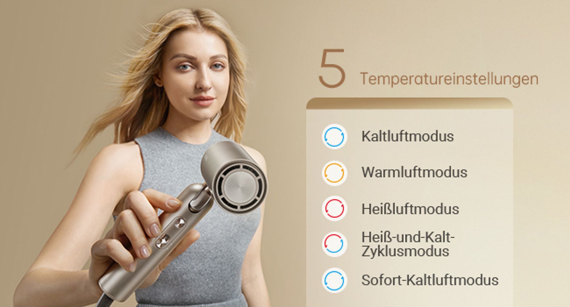 Dreame Pocket Neo Hochgeschwindigkeits-Haartrockner,3 Formen klappbar,300g leicht,300 Millionen negative Ionen/cm³, 57 °C konstante Temperatur, Gold