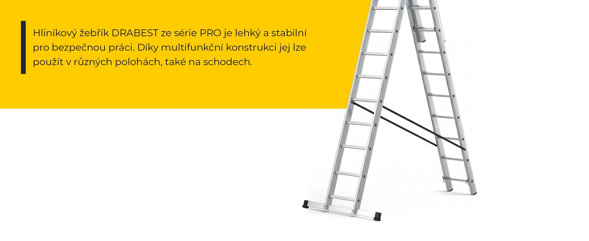 Drabest | Žebřík - žebřík 3x12 stupňů, skládací žebřík - nosnost 150 kg - hliníkový žebřík, schodišťový žebřík, protiskluzové patky