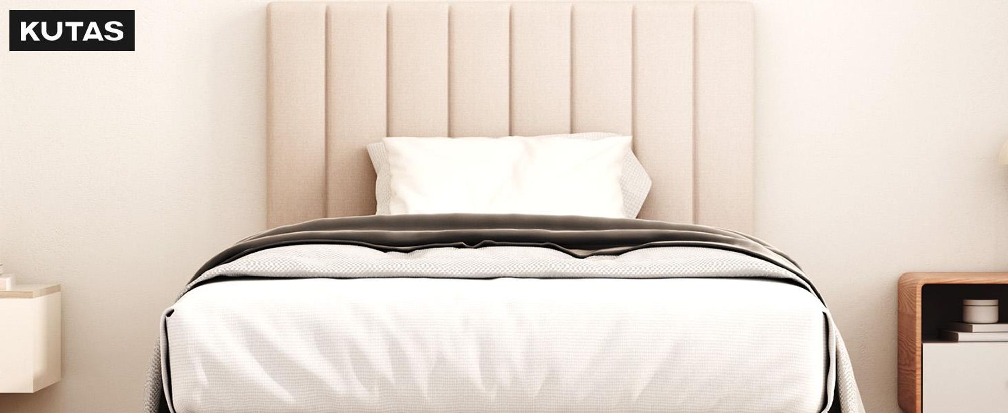 Lit rembourré 90 x 200 cm, sommier avec tête de lit réglable en hauteur et lattes, cadre de lit robuste, jusqu'à 300 kg, lit rembourré, beige