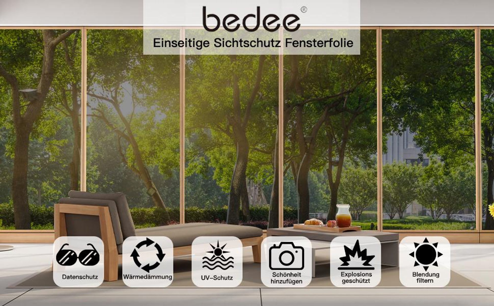 Fensterfolie, Spiegelfolie, Tönungsfolie, Bickdicht Sichtschutz, Sonnenschutzfolie, UV-Schutz, selbstklebend, für Wohnzimmer und Büro