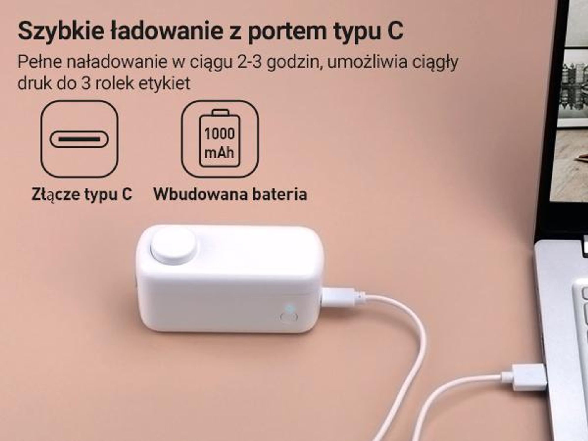 Mini drukarka etykiet z Bluetooth, ponad 1700 symboli, z akumulatorem – August LBP160W