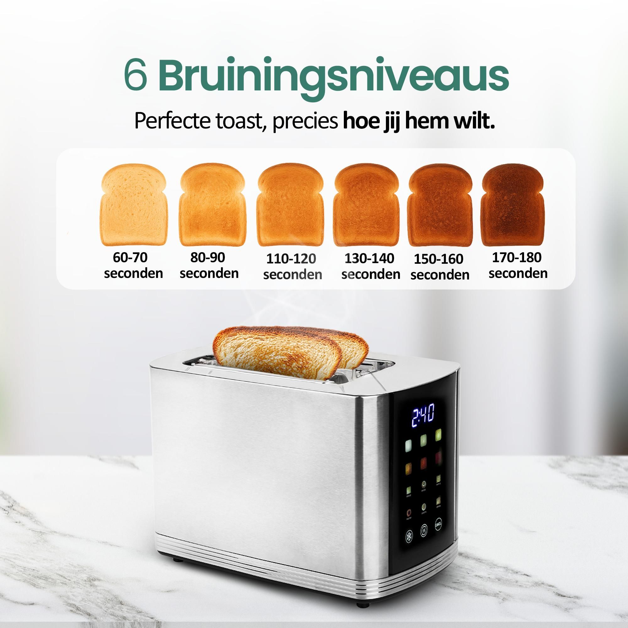 Emerio Broodrooster TO-132888 – Digitaal Display – 2 Sleuven – Ontdooifunctie – Instelbare Thermostaat – Kruimellade – RVS – Zilver
