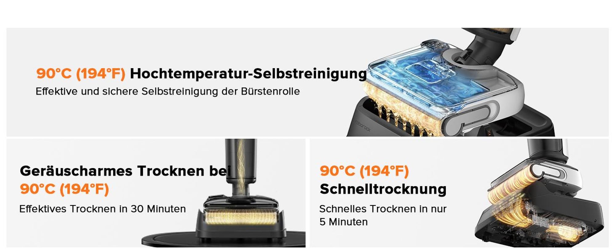 Roborock F25 LT Nass-Trocken-Sauger 20000 Pa, 90°C Hochtemperatur-Selbstreinigung & und schnelle Heißlufttrocknung, 180° flachliegende