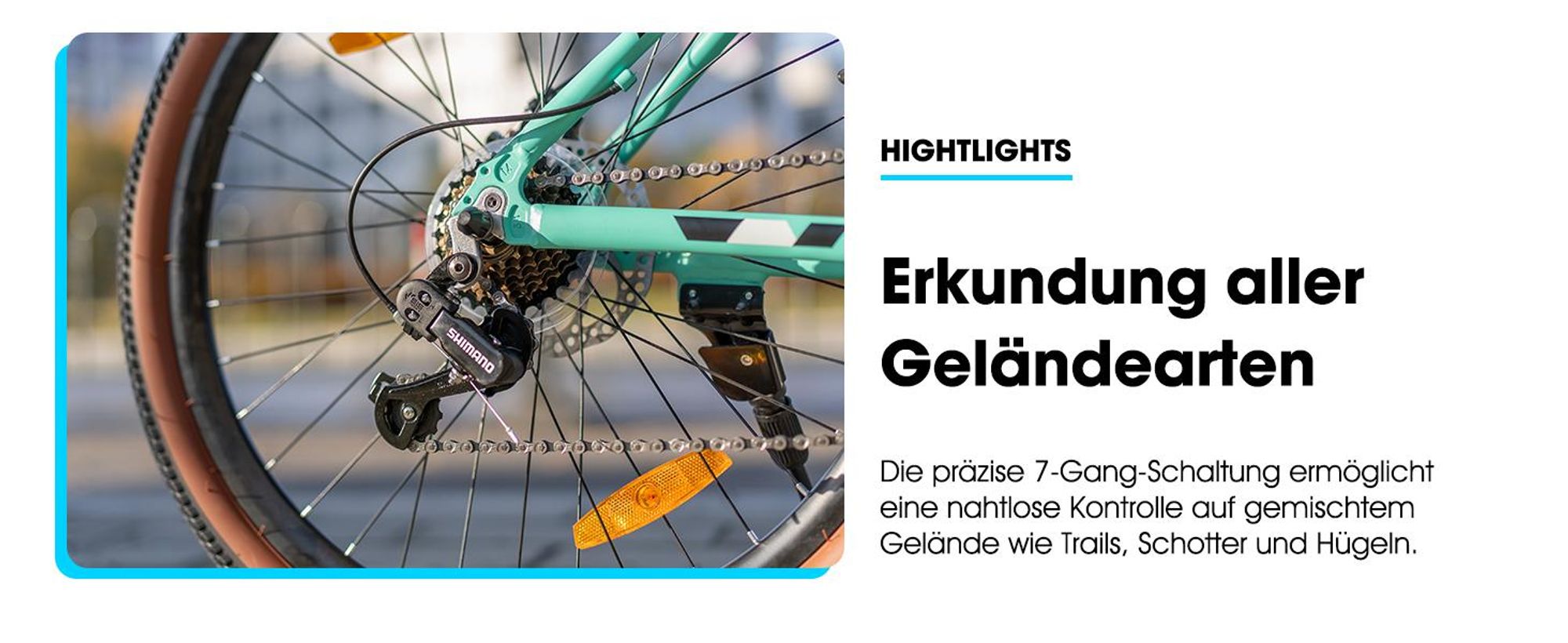 26 Zoll Mountainbike mit Aluminiumrahmen, ergonomischer Sattel für ermüdungsfreie Langstreckenfahrten, Shimano 7-Gang & mechanische Scheibenbremsen