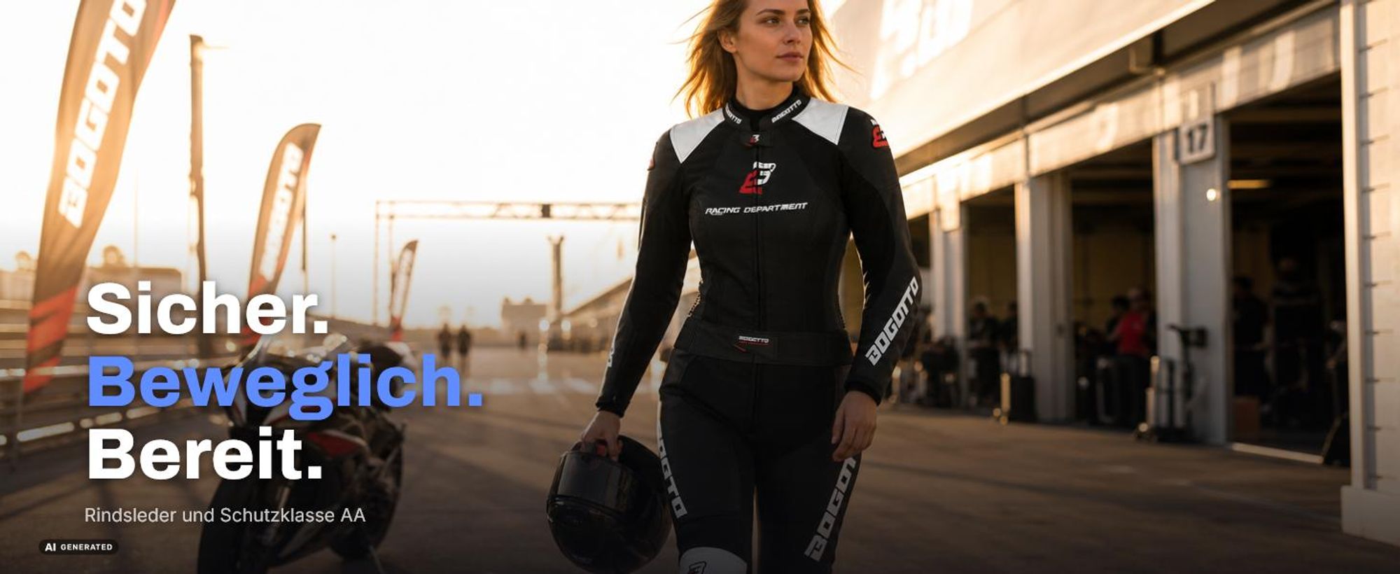 Bogotto Losail 2-Teiler Damen Motorrad Lederkombi, schwarz/weiß, 36