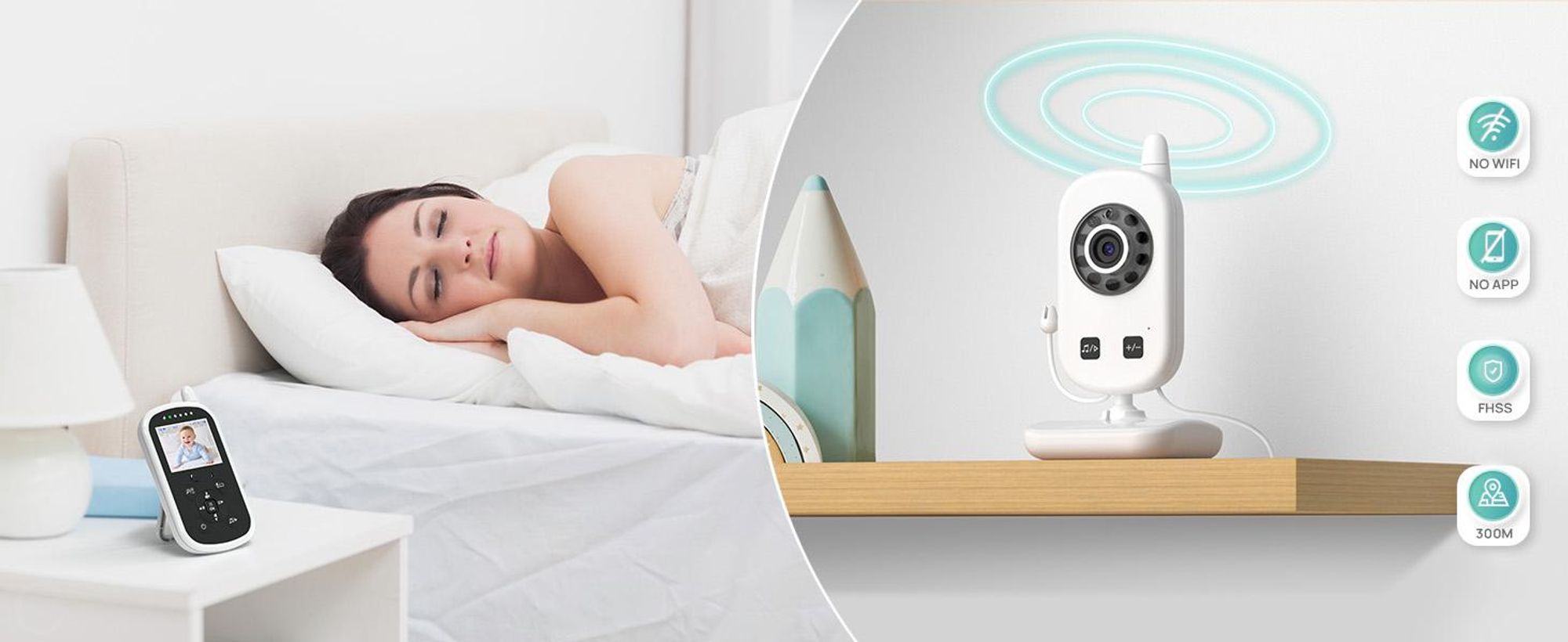 Babyphone mit Kamera Video Baby Monitor 2,4 GHz Gegensprechfunktion ECO Modus Lange Akkulaufzeit Nachtsicht Temperatursensor Schlaflieder