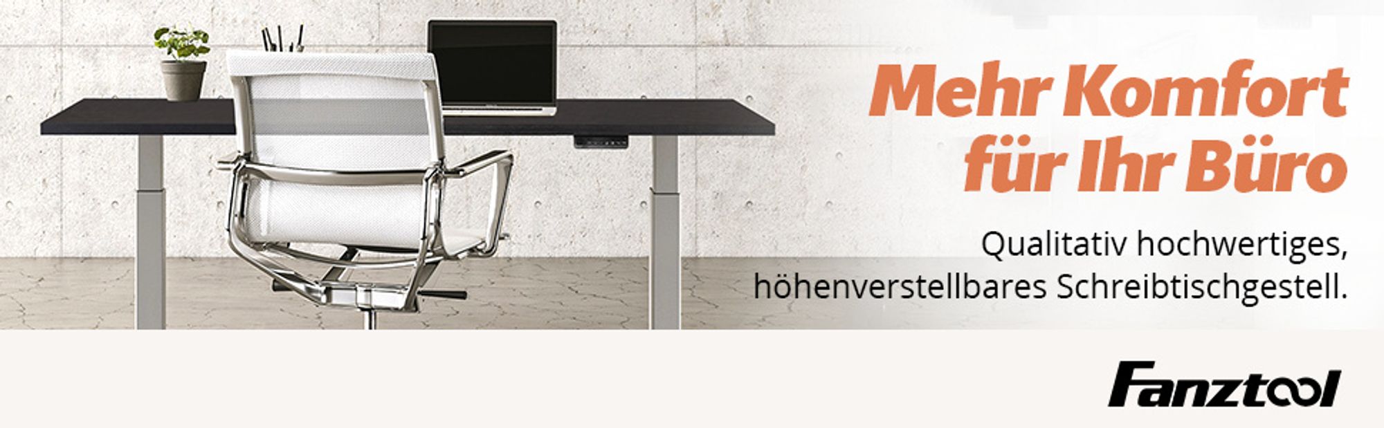 FANZTOOL Schreibtisch-Gestell elektrisch, 2x Bosch Motoren, höhenverstellbar, Memory, USB, Kabelwanne, Weiß