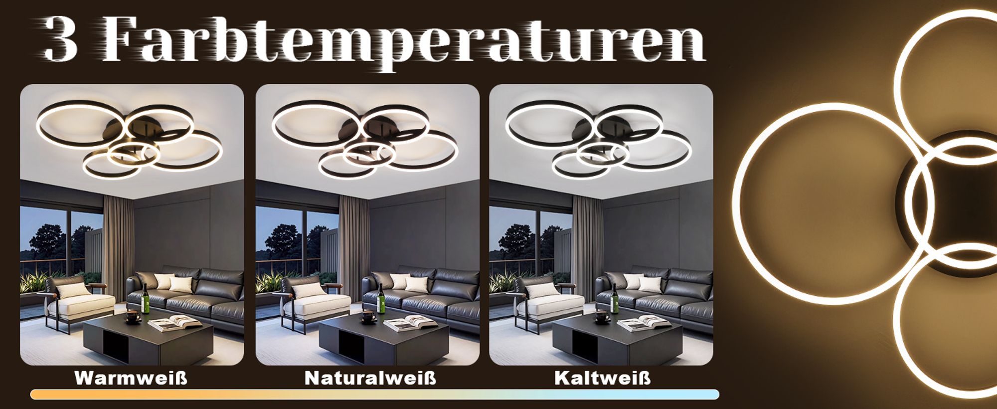 ZMH LED Deckenleuchte 78W Dimmbar mit Fernbedienung Deckenlampe 5 Ringen Innenleuchte für Wohnzimmer Schlafzimmer Küchen Büro Arbeitszimmer Schwarz