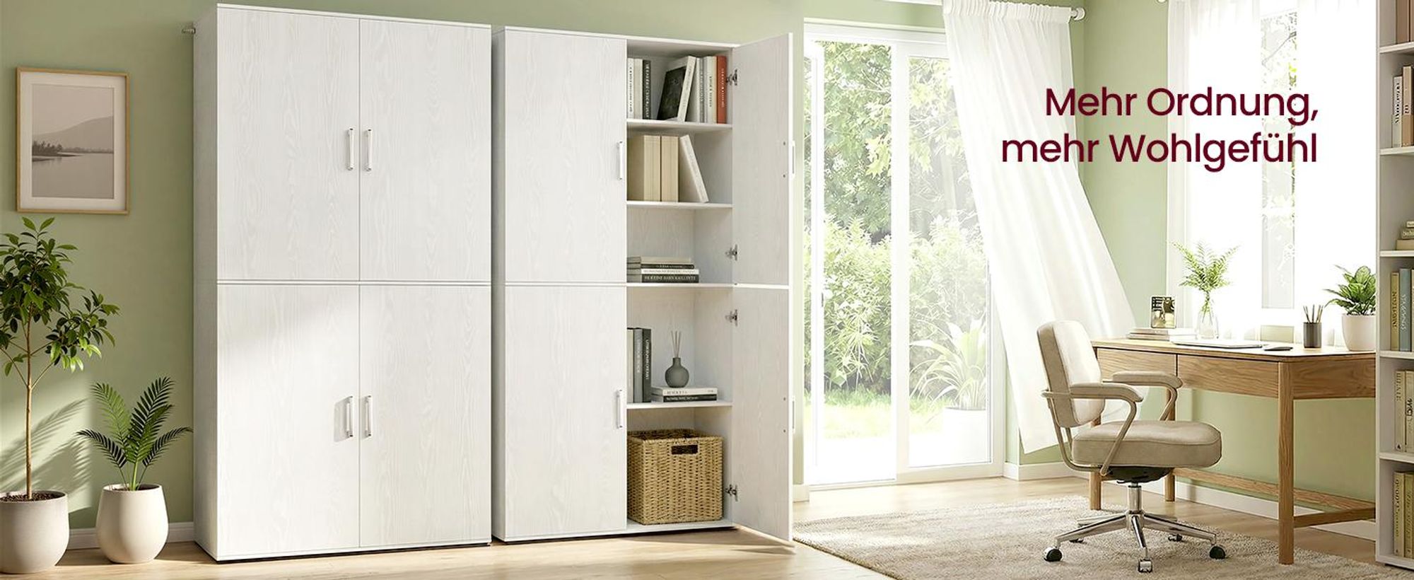VASAGLE Aktenschrank mit 4 Türen, Kleiderschrank, 5 Ablagen, für Büro, Holzspanplatte, mit Griffen, 80 x 40 x 180 cm, weiß