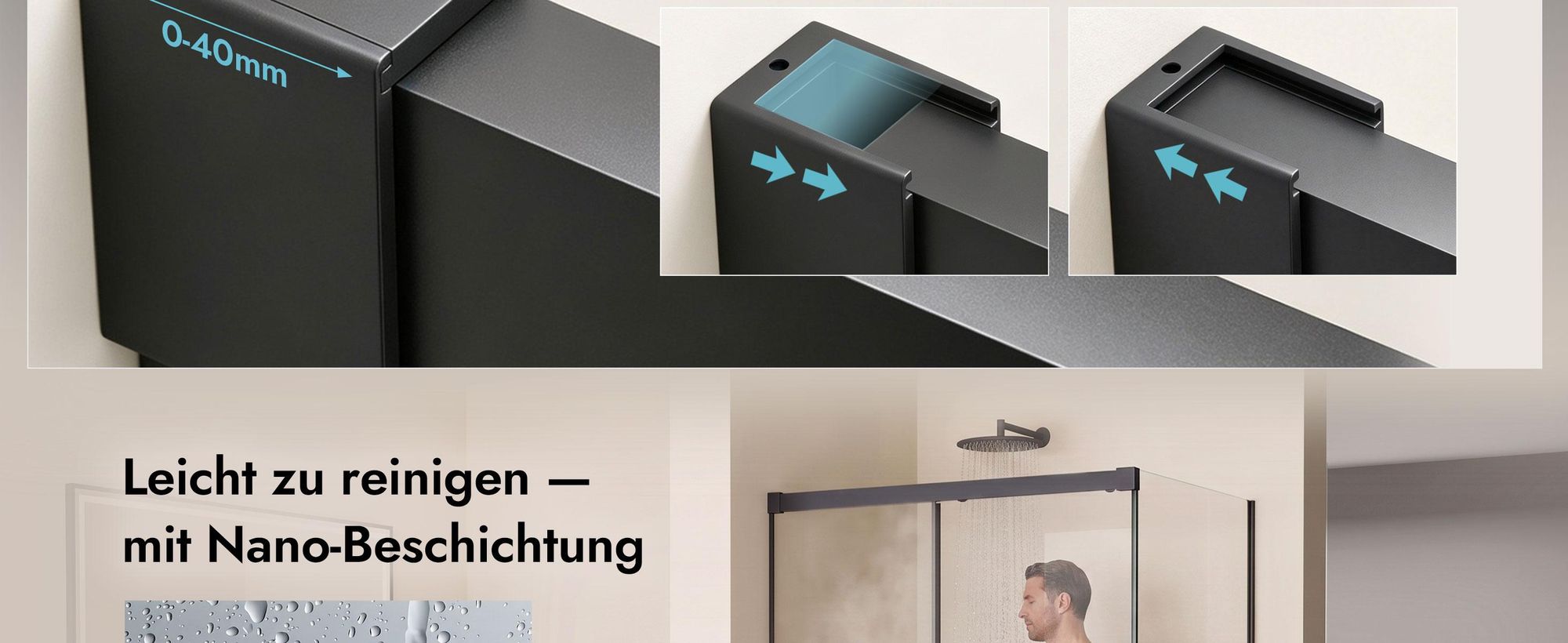 doporro Duschkabine Schwarz 75x120x195cm Eckdusche Rechts-oder Linkseinstieg ESG-Sicherheitsglas Klarglas Soft-Close inkl. Nano-Beschichtung Rav12K