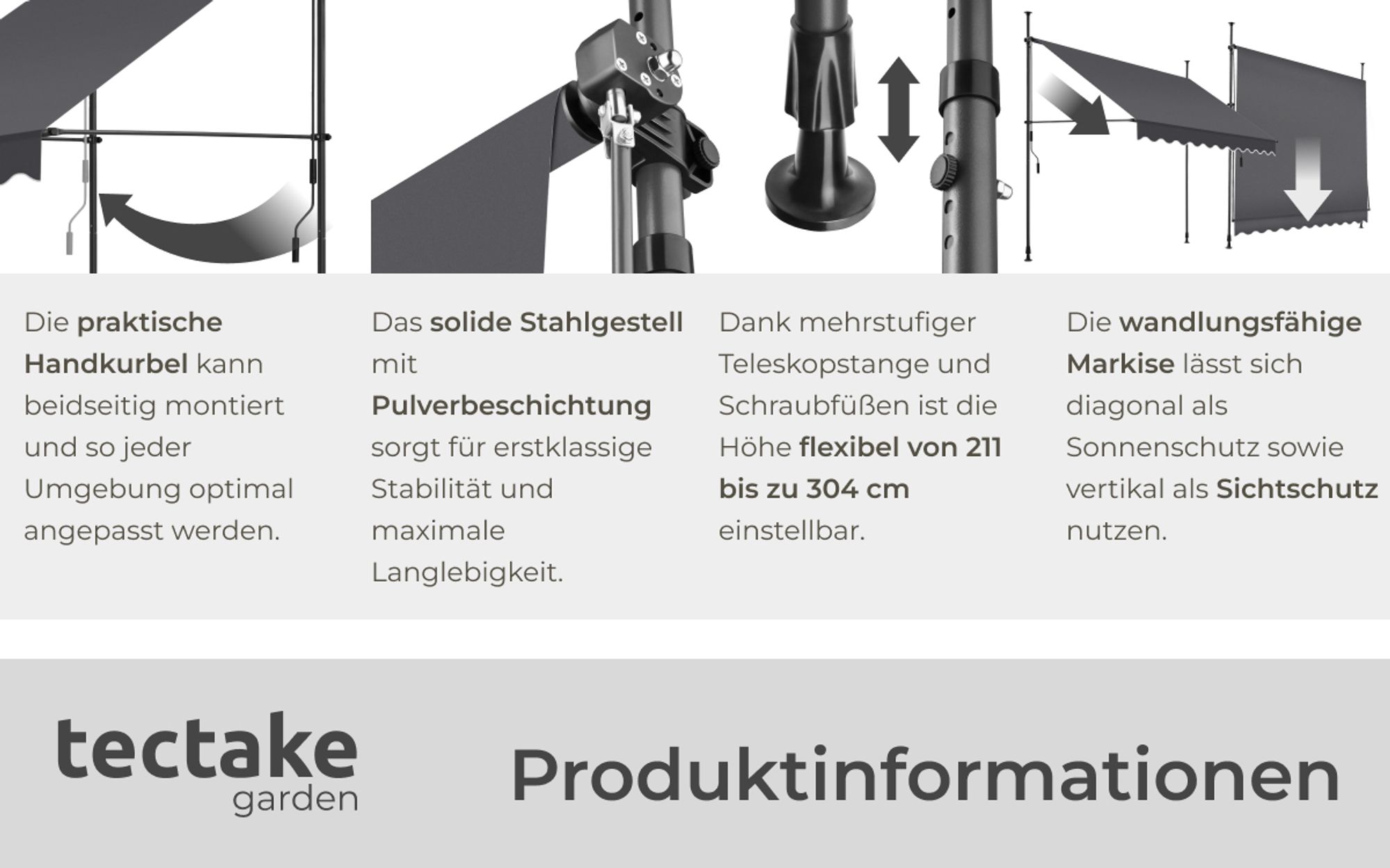 tectake® Klemmmarkise mit Handkurbel einfache Montage