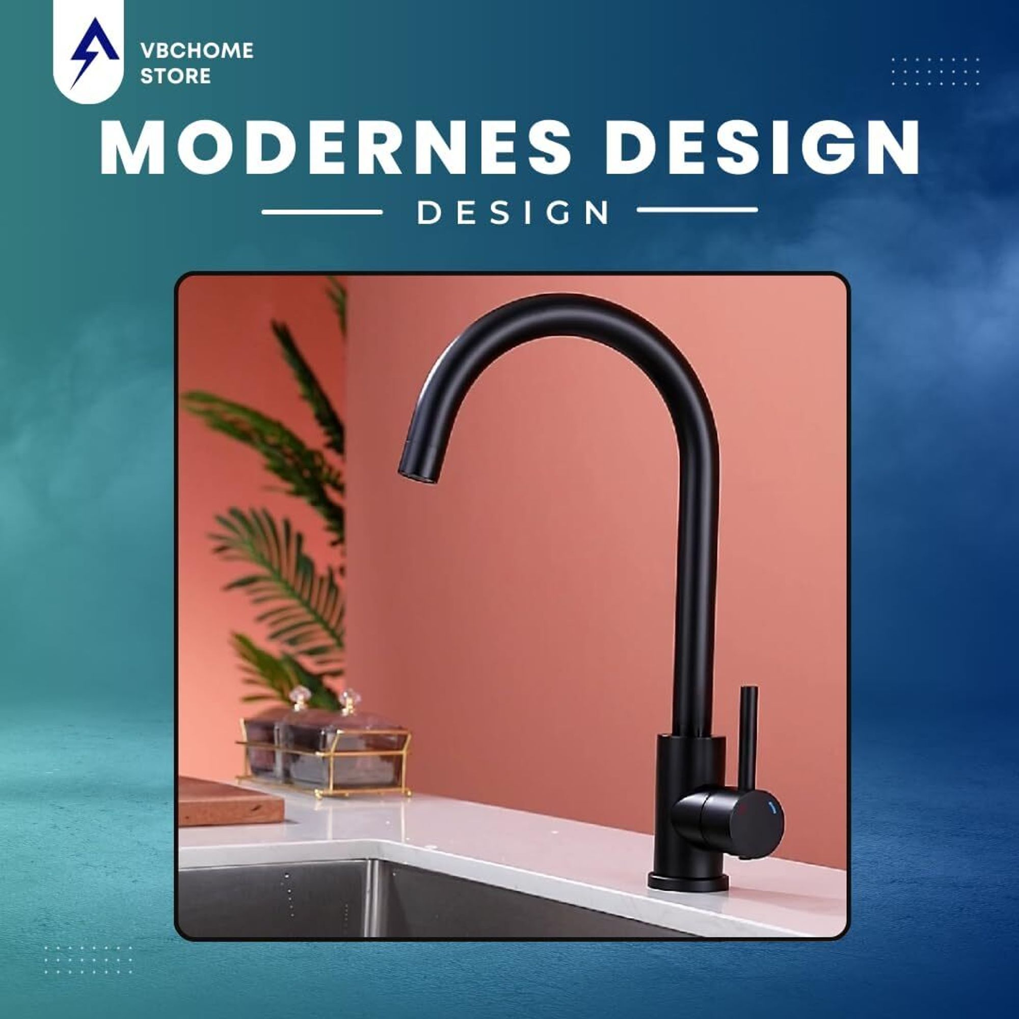 VBChome Küchenarmatur Schwarz Matt Granitoptik 360° drehbar – Einhebel Mischbatterie für Spüle, Wasserhahn modern für Spültisch