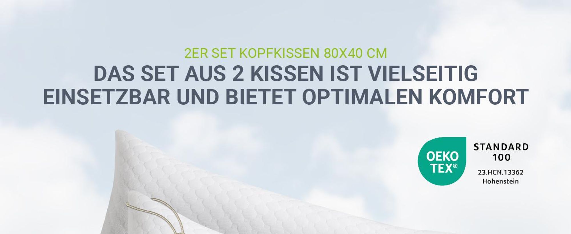 Juskys Kissen 40x80 cm für Bett - 2er Set Kopfkissen mit Memory-Foam Füllung - Weiß