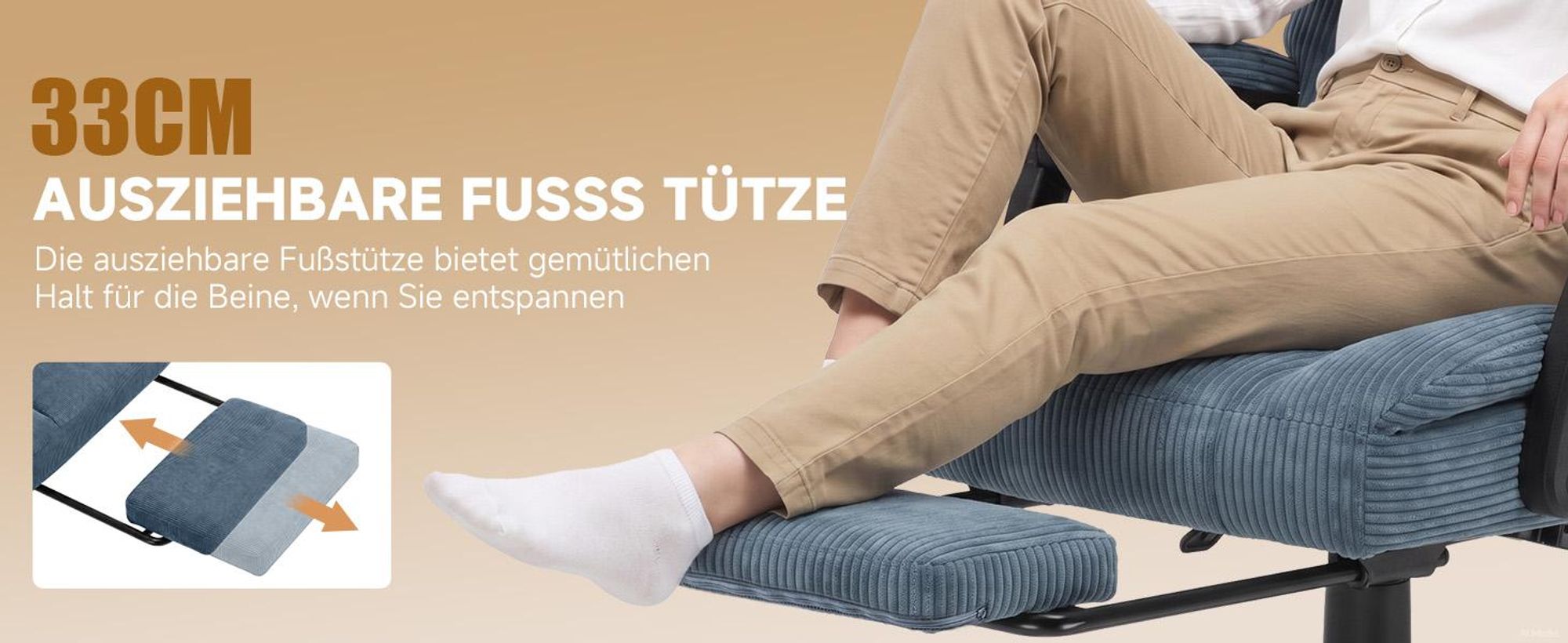 GTPLAYER Gaming Stuhl, Ergonomischer Bürostuhl mit Fußstütze und Lendenstütze, Hochlehner Chefsessel für Große, breiter Computersessel, Höhenverstellb
