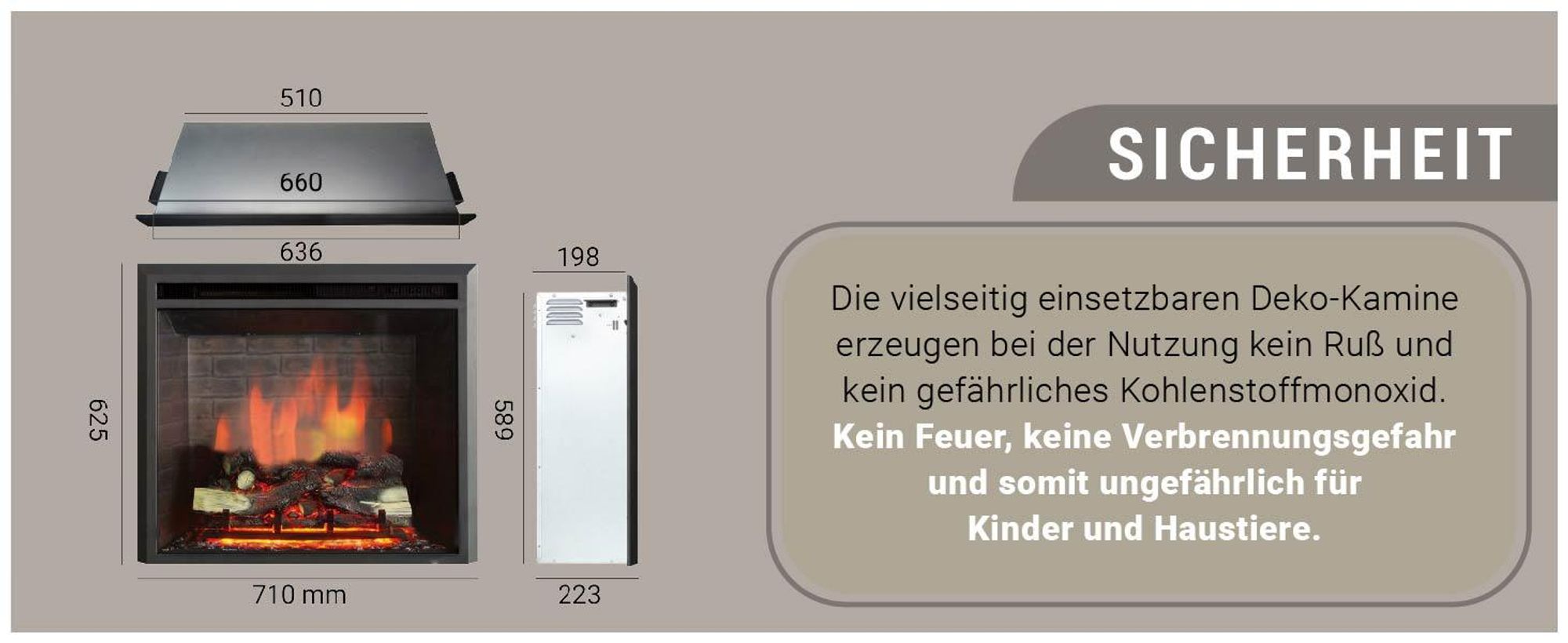 BALDERIA Elektrokamin Calida 26" - Einbaukamin - Schwarz