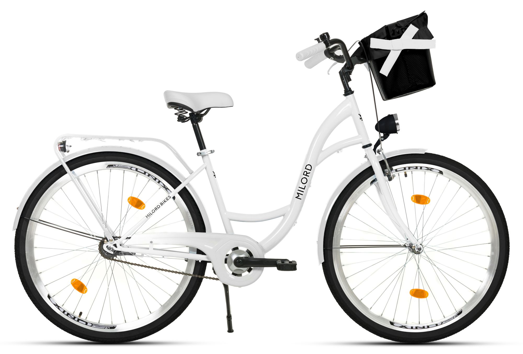 Milord Komfort Stadtfahrrad Fahrrad mit Korb Damenfahrrad, 28 Zoll, Weiß, 1-Gang