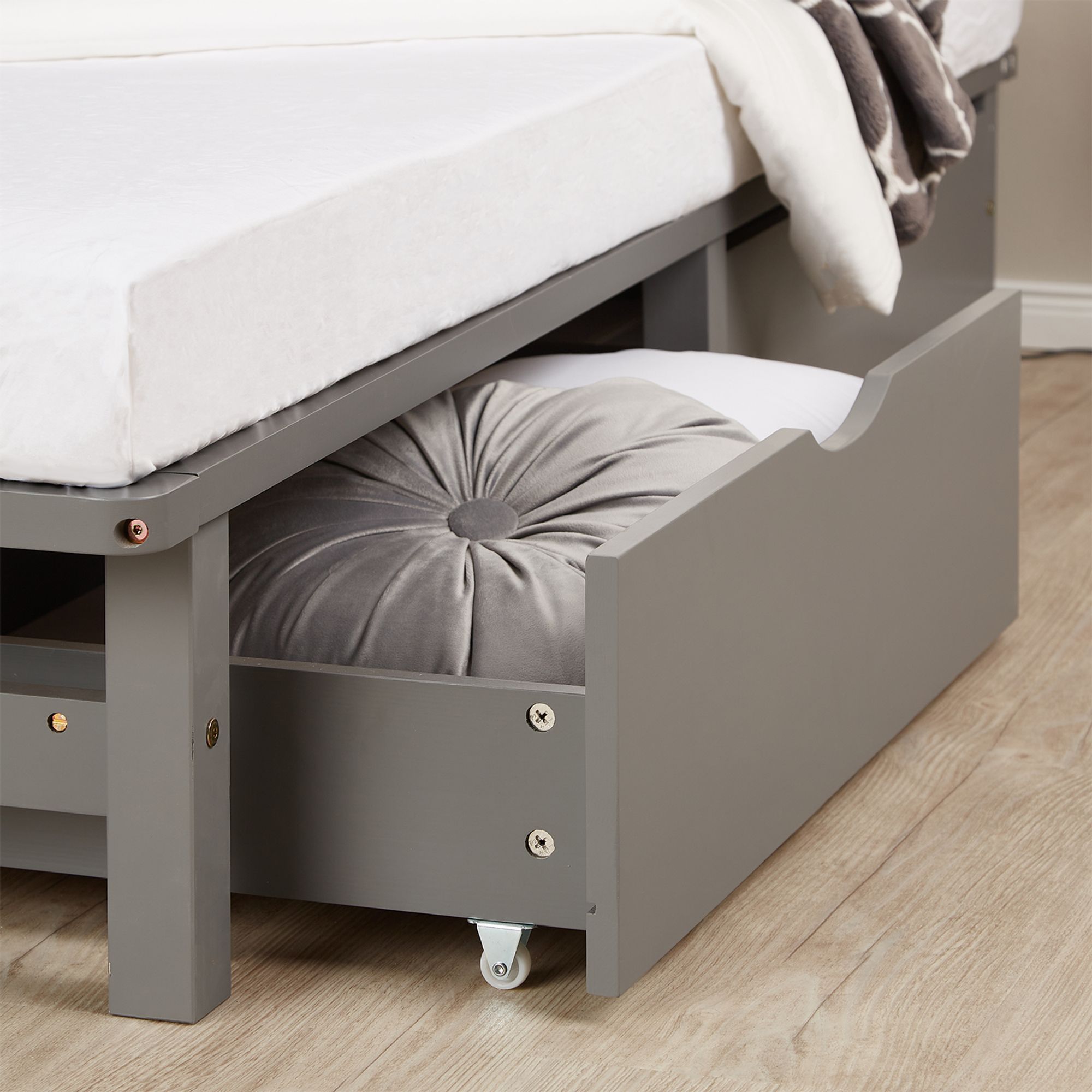 Homestyle4u Holzbett 140x200 mit Lattenrostmit Bettkasten 2er Set Strauraum Schublade Bettgestell Grau Kiefer Massivholz Palettenbett Doppelbett