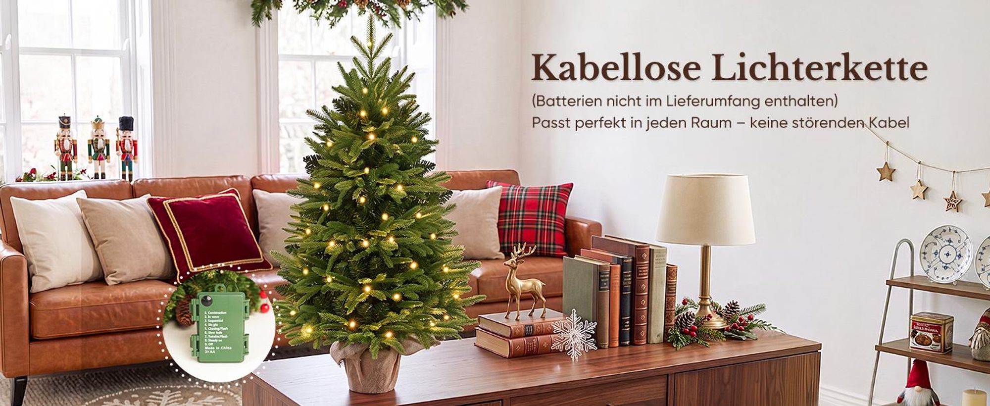 HOKEEPER Künstlicher Weihnachtsbaum 90 cm mit LED & grünen PVC-Nadeln
