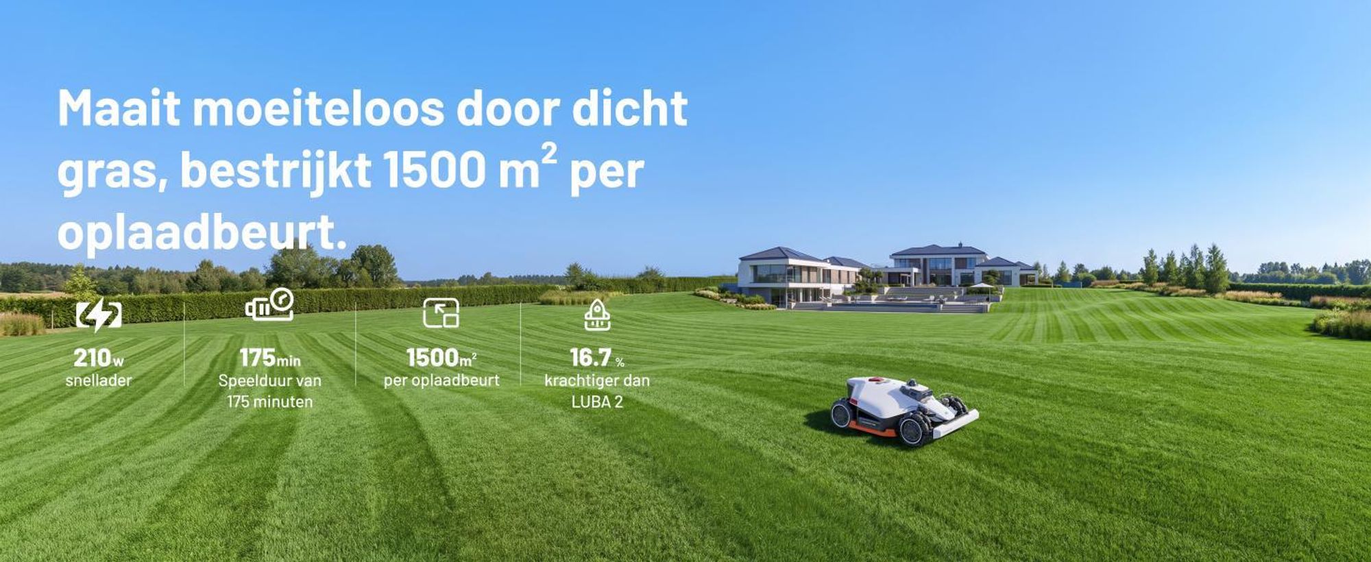 Robotmaaier Mammotion LUBA 3 AWD 3000 met wasstandaard, zonder kabel, voor 3000 m², vierwielaandrijving, hellingen tot 80%, auto-kaartgeneratie, APP