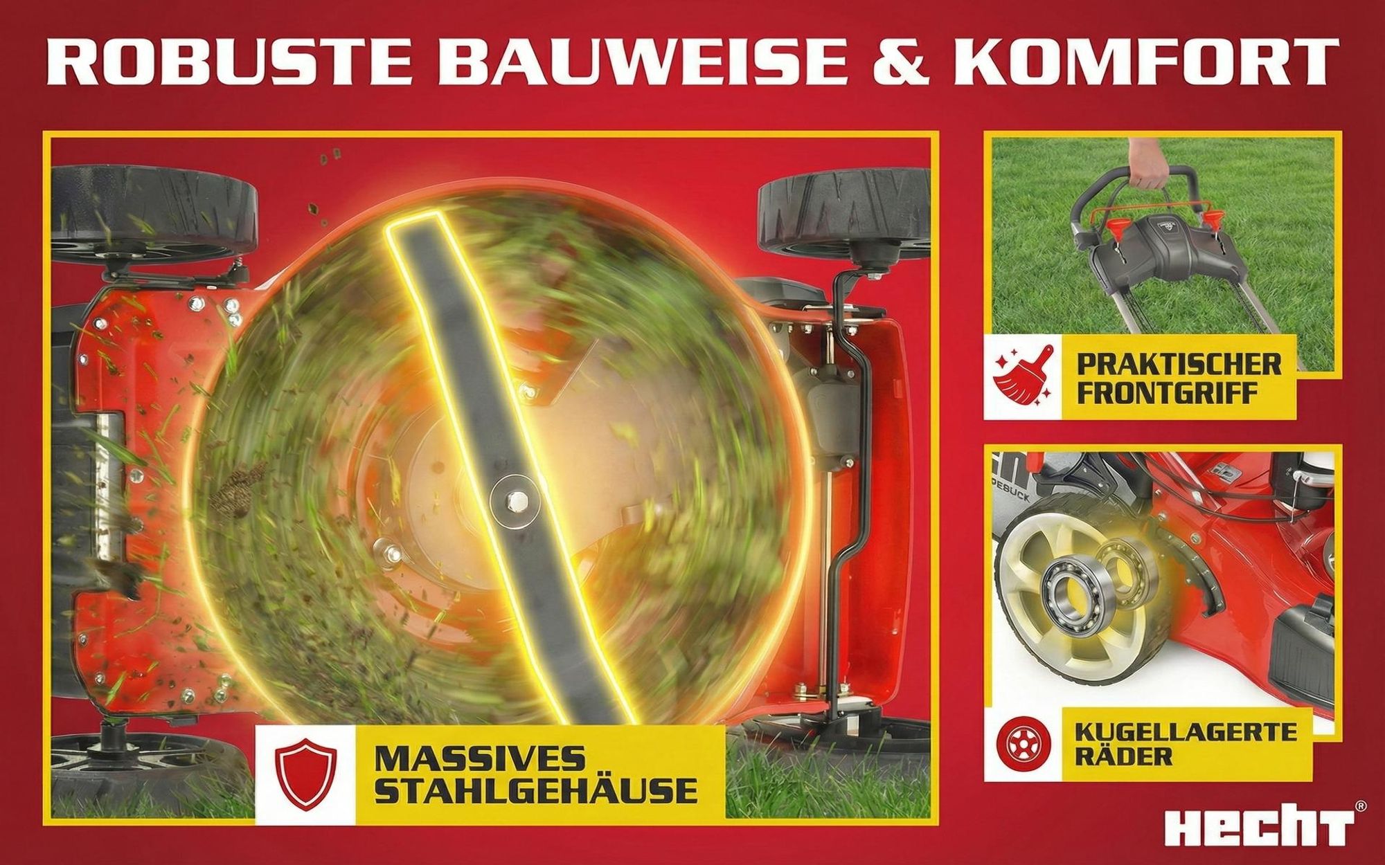 HECHT 5484 SX Rasenmäher Benzin | mit Antrieb | 46 cm Schnittbreite | 5in1 | 5PS | 60L | Grasfangkorb | zentrale Höhenverstellung