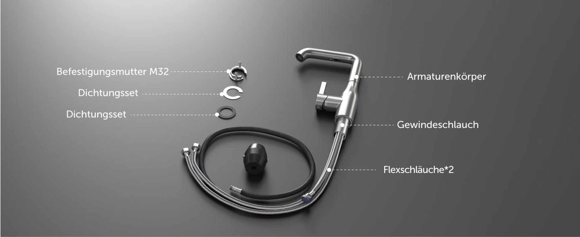 Mai & Mai Wasserhahn Küche Küchenarmatur mit Brause Ausziehbar, Küchenwasserhahn 360°Schwenkbar, Mischbatterie Spültischarmatur silber Turnix-04