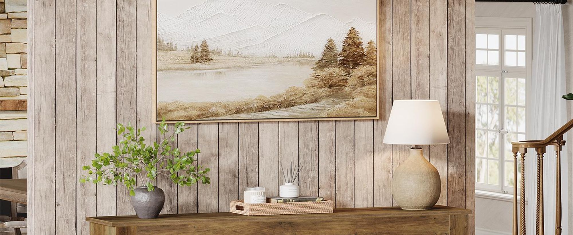 Tribesigns 160 cm Farmhouse Konsolentisch, für den Eingangsbereich, Industrieholz-Sofatisch mit Beinen im Retro-Hohlmuster Flur,rustikales Braun