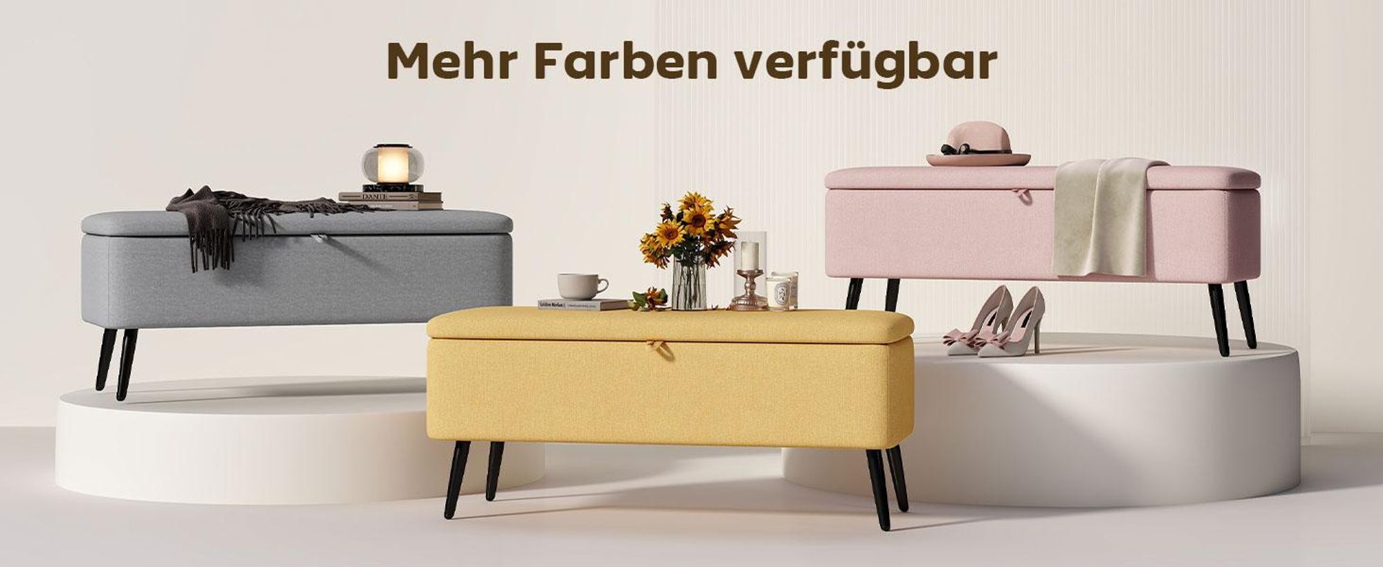 HOMCOM Sitzbank, Polsterbank mit Stauraum, Leinenoptik für Wohnzimmer Gelb