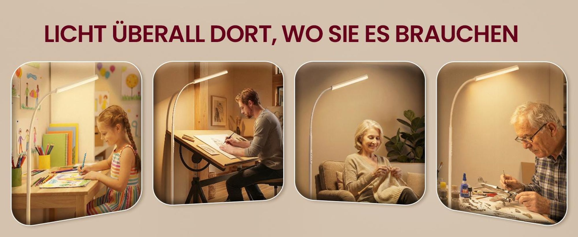 VASAGLE Leselampe mit Fernbedienung, höhenverstellbare Stehleuchte, Schwanenhals, Timer, für Wohnzimmer, weiß