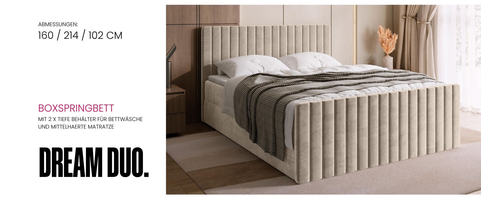 BroMARKT Boxspringbett DREAM DUO mit 2 Bettkasten, Bonell-matratze, Polsterbett, Bett (Schwarz, Kronos 07, 160x200 cm)