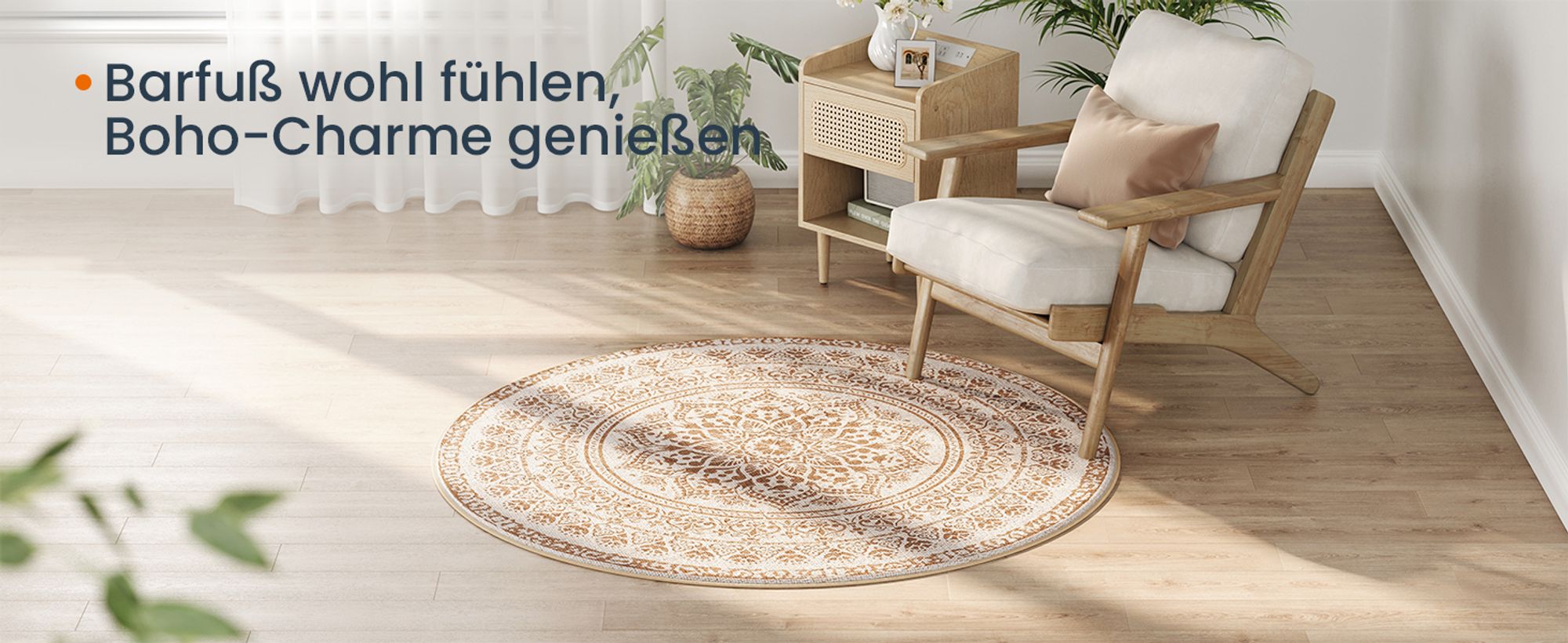 SONGMICS HOME Teppich rund, 120 cm d, Wohnzimmerteppich, rutschfester Teppich, flauschig, Dekoration, für Wohnzimmer, Schlafzimmer, maschinenwaschbar