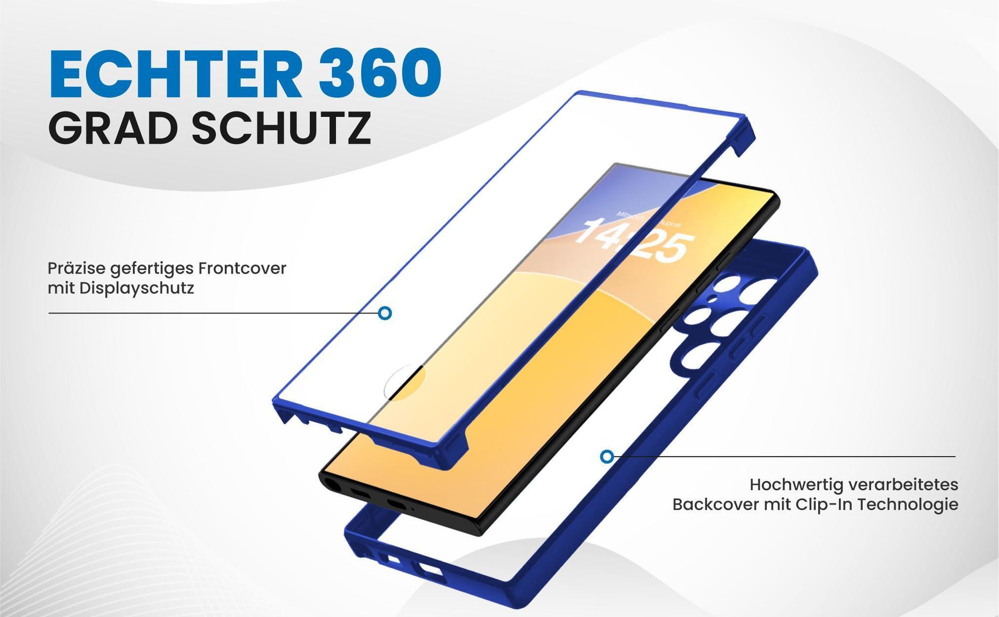 Blaues 360 Grad Case für Samsung Galaxy S24 Ultra mit Schutz von beiden Seiten