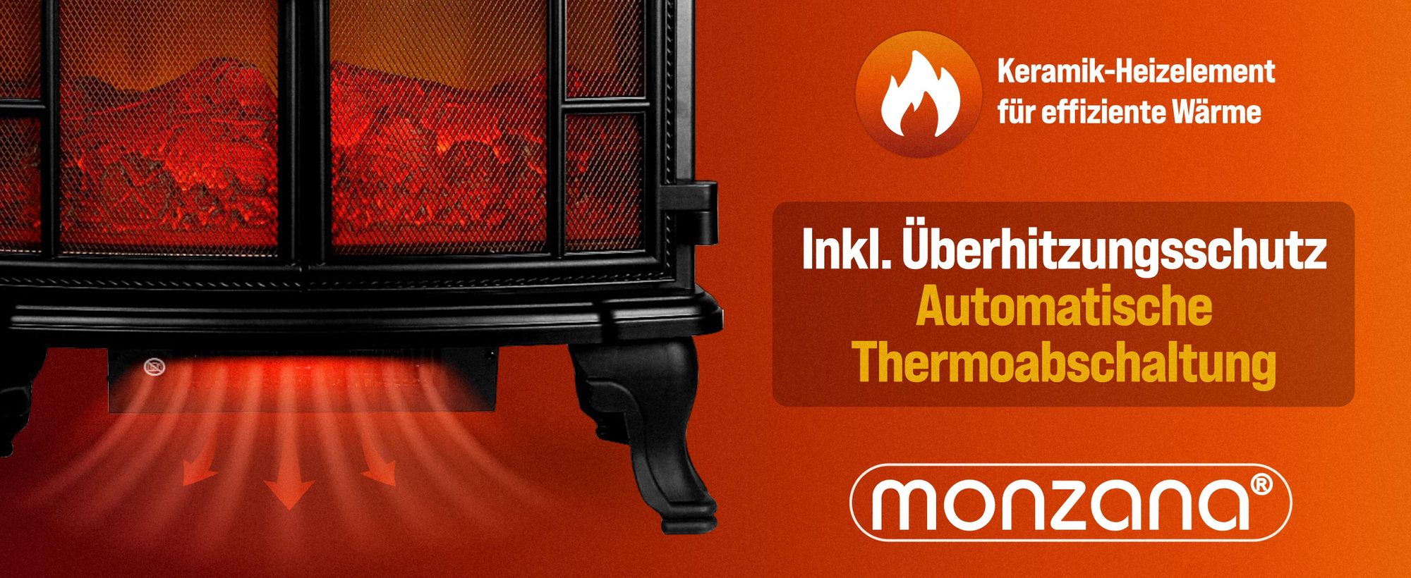 Monzana Elektrokamin mit Heizung 2000W Doppeltür LED Flammeneffekt