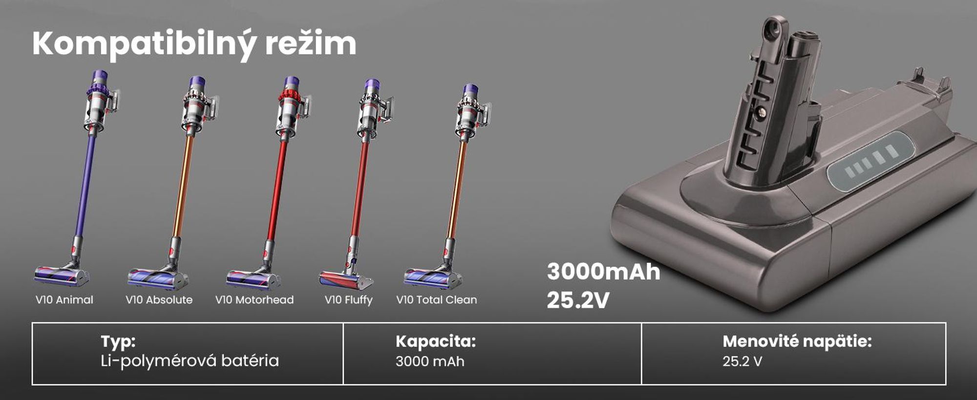 Extralink náhradná batéria pre Dyson V10 25,2 V 3000 mAh Li-Ion kompatibilná s Cyclone V10