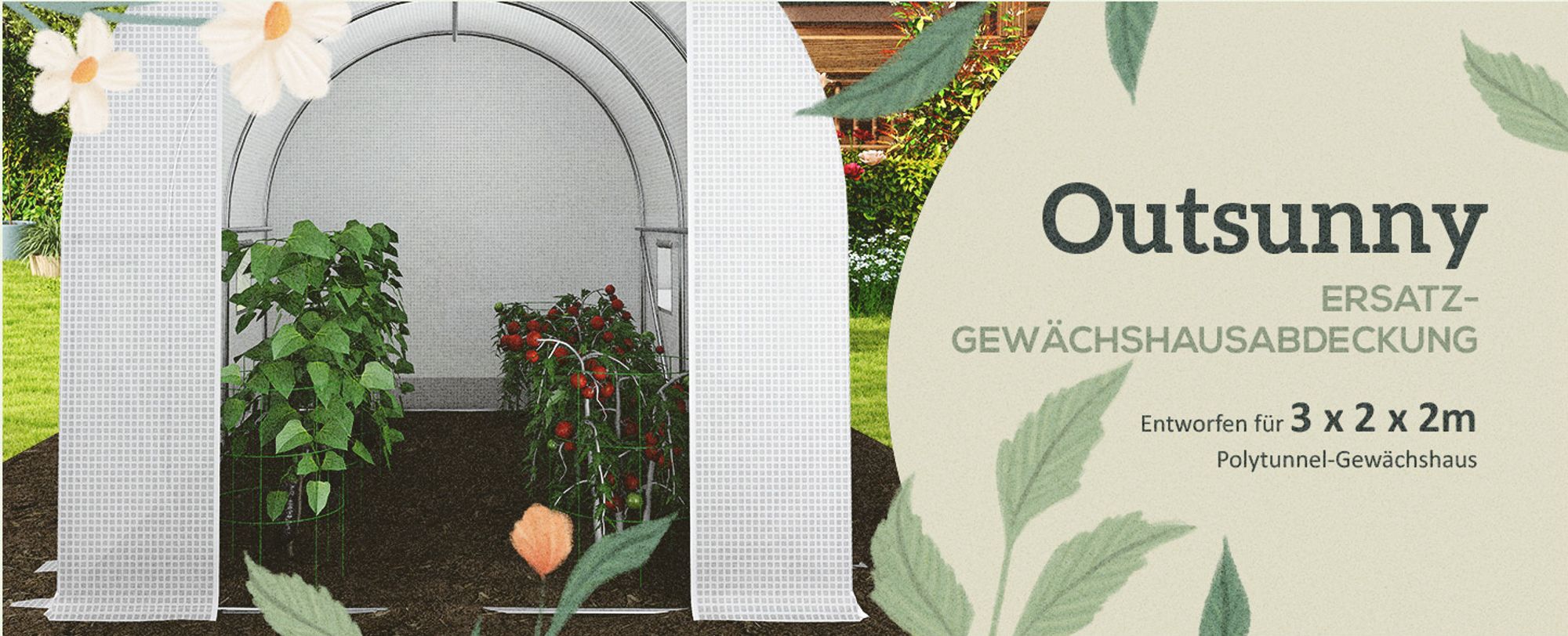 Outsunny Polyethylenfolie 3x2x2m Ersatzfolie mit 6 Fenster für Folientunnel