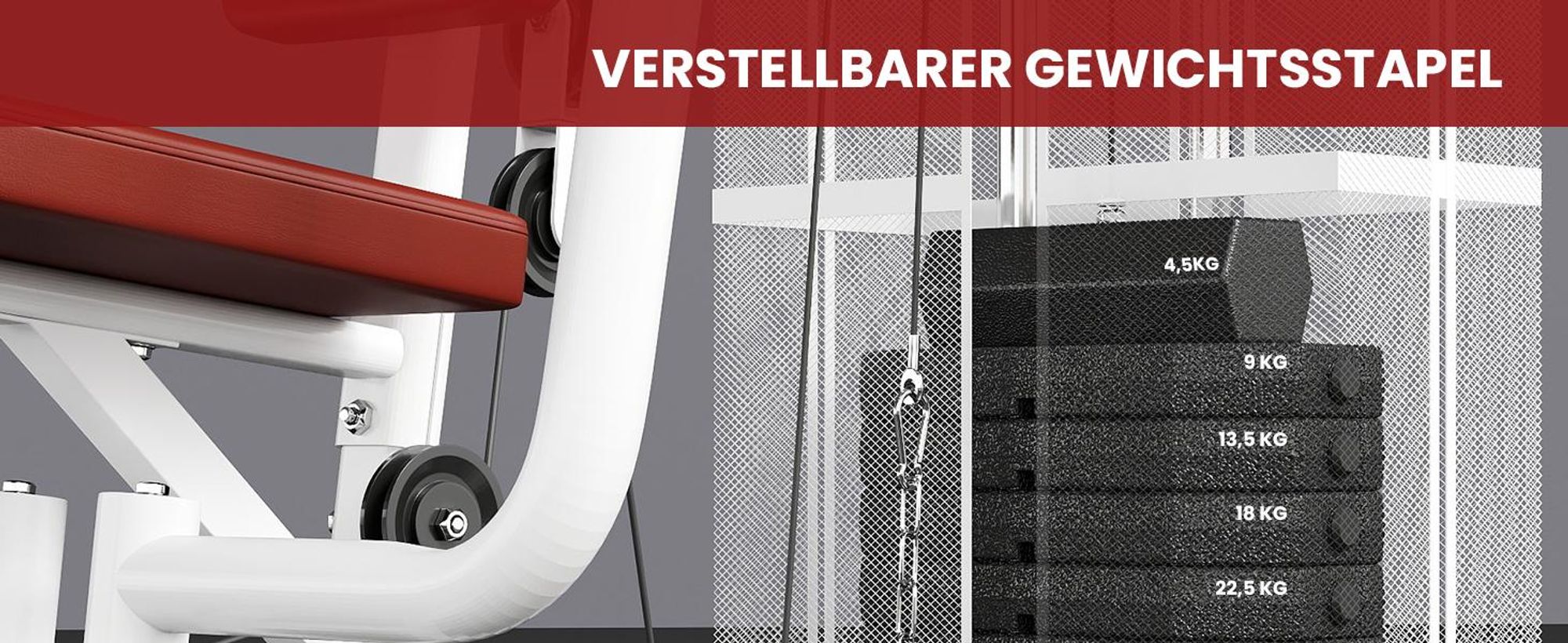 HOMCOM Gym Kraftstation mit Stahlnetz Fitnessstation Multigym Fitnesscenter Fitnessgerät inkl. 45 kg Gewichten Latzug Beincurl Metall Kunstleder