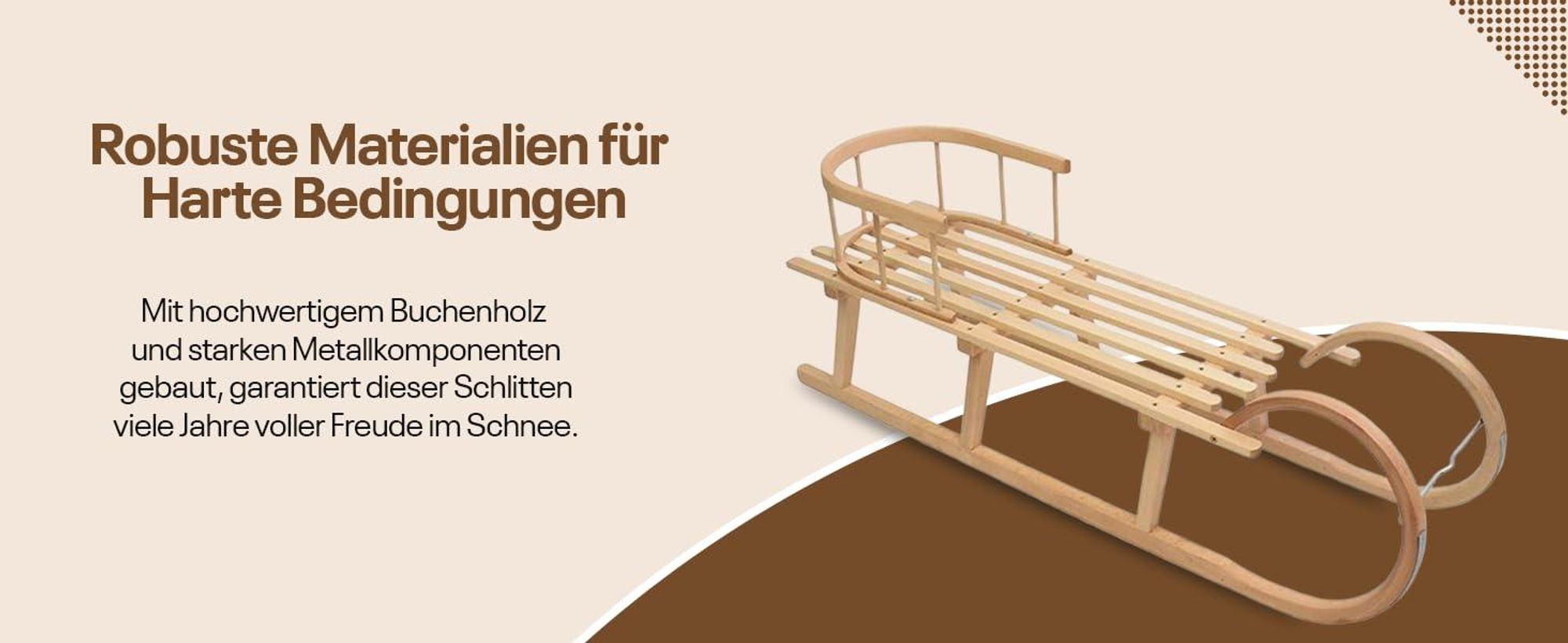 Holzschlitten | Hörnerrodel 120 cm mit Rückenlehne | Schlitten Kinder Holz | Kinderschlitten aus Holz | Perfekt für Winterabenteuer bis 200 kg