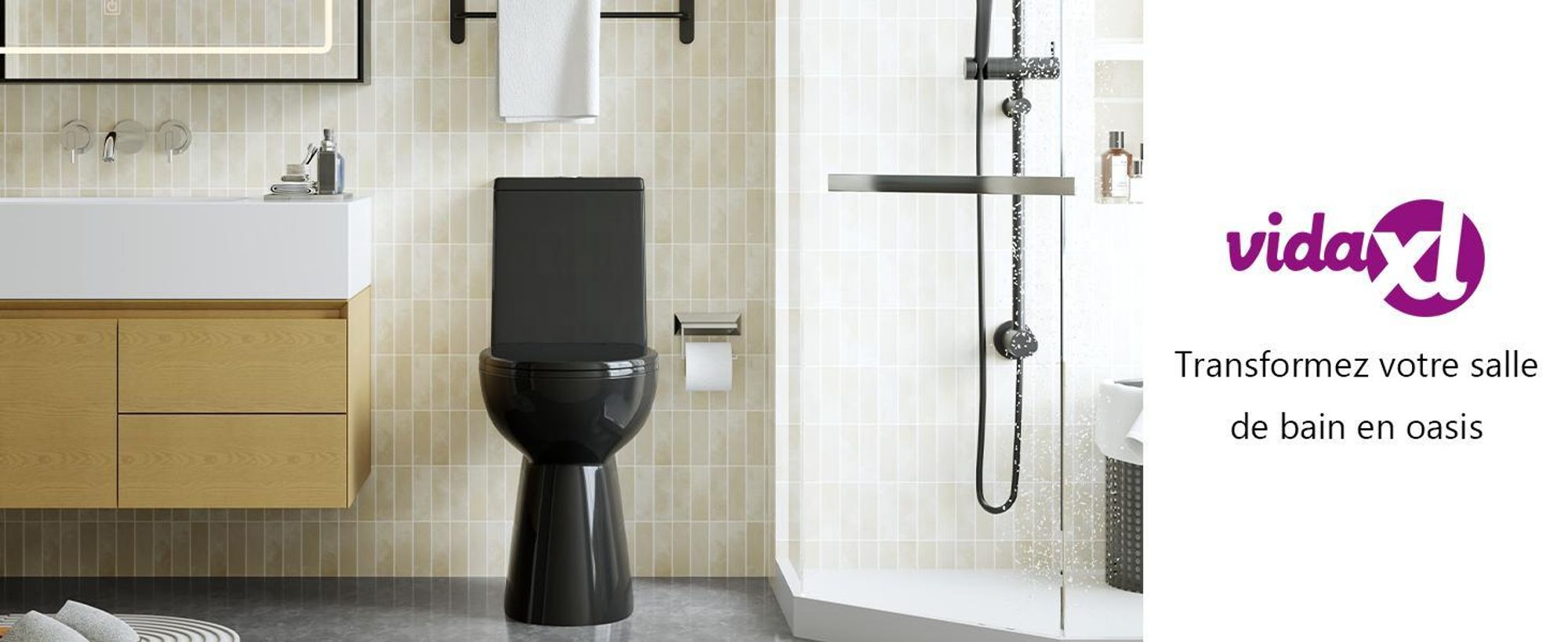 vidaXL WC sans rebord 7 cm Hauteur supplémentaire Soft-Close Céramique noire